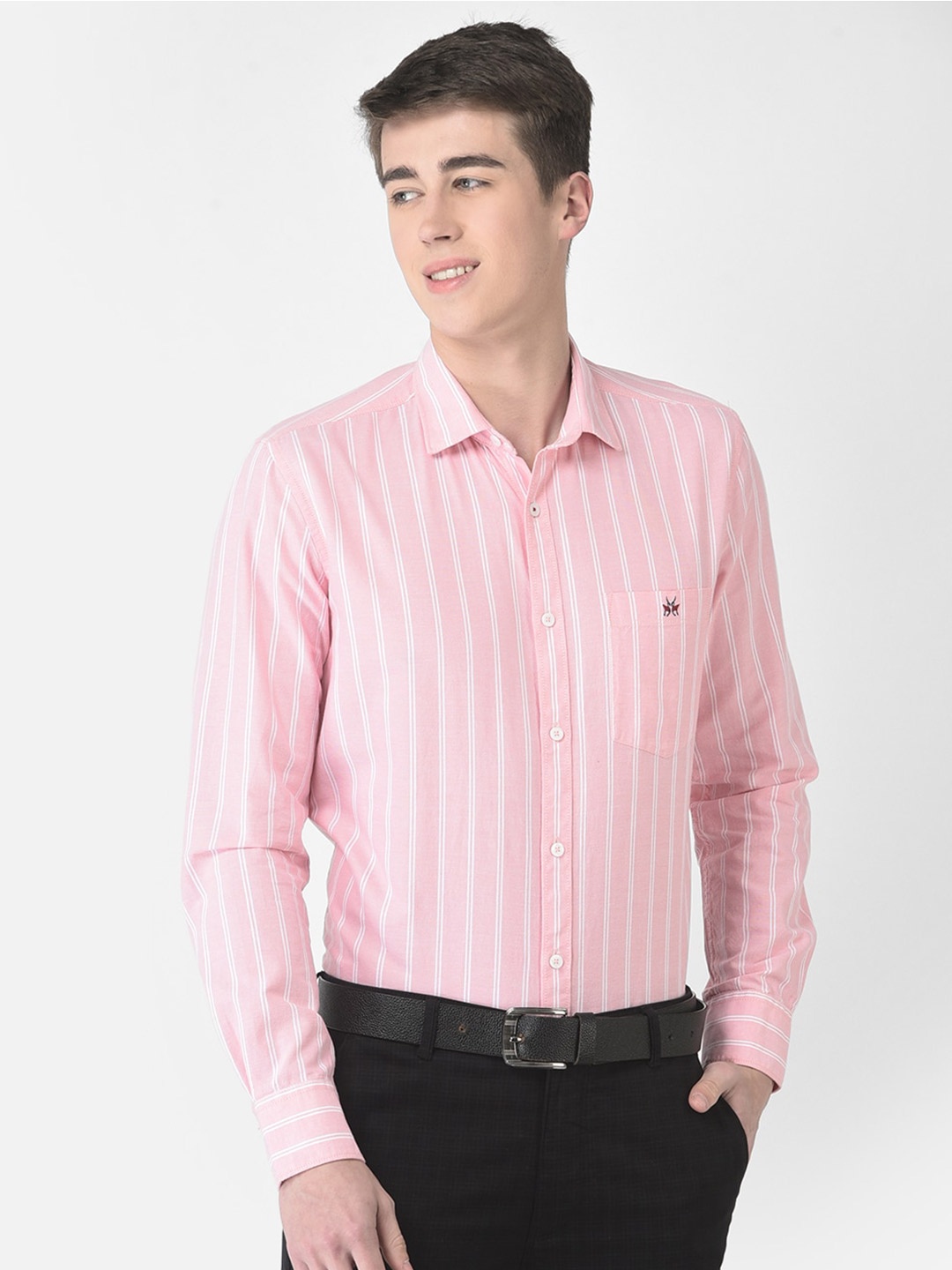 

Crimsoune Club Men Plus Size Slim Fit Striped Cotton Formal Shirt, Pink