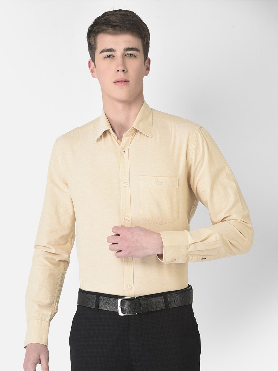 

Crimsoune Club Men Slim Fit Formal Pure Cotton Shirt, Beige