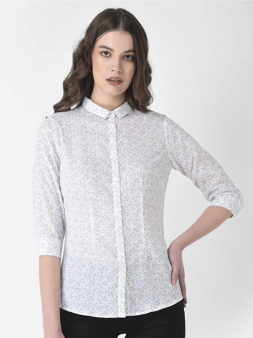 

Crimsoune Club Slim Fit Floral Printed Casual Shirt, White