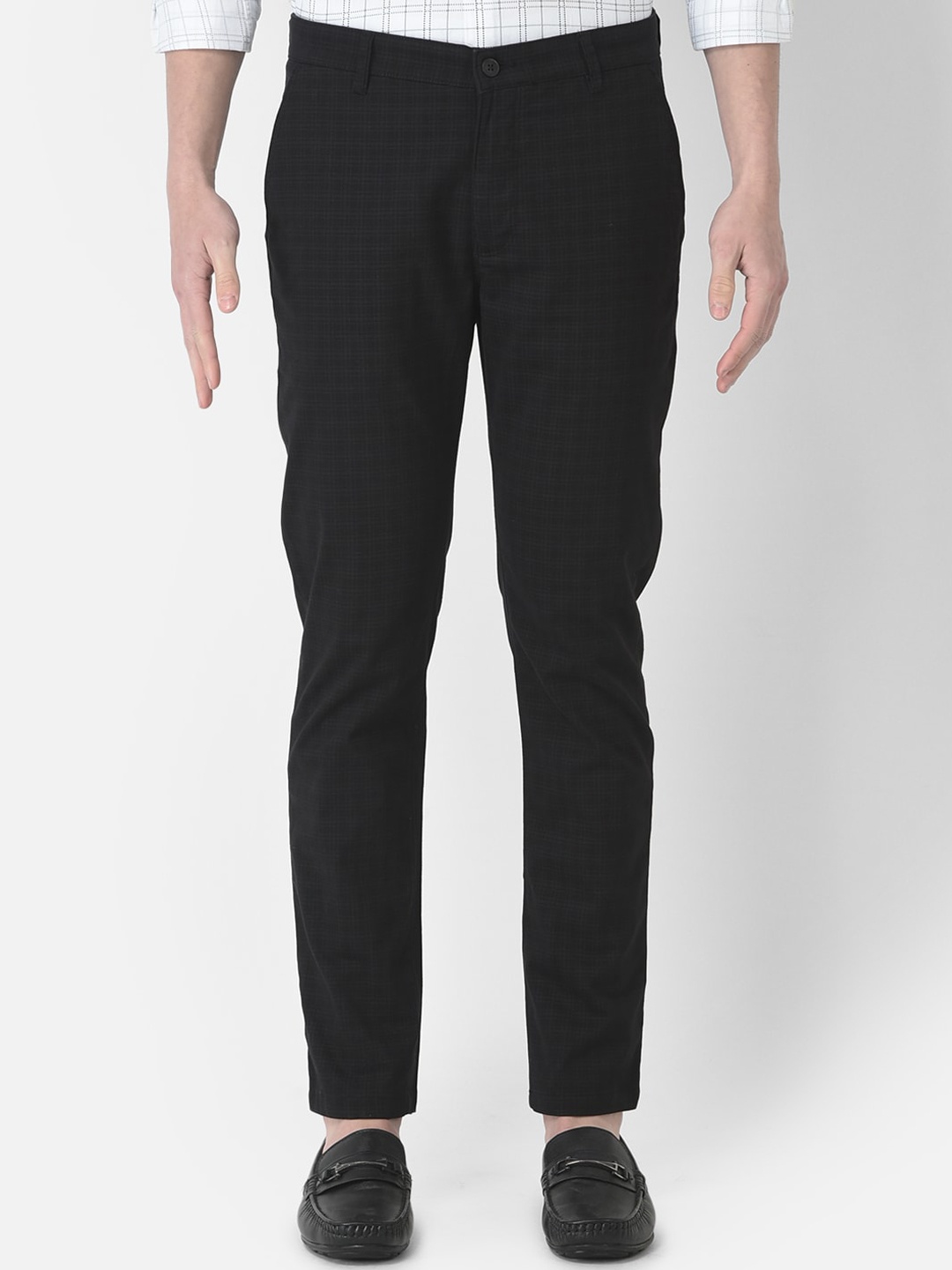 

Crimsoune Club Men Checked Mid Rise Urban Slim Fit Trousers, Black