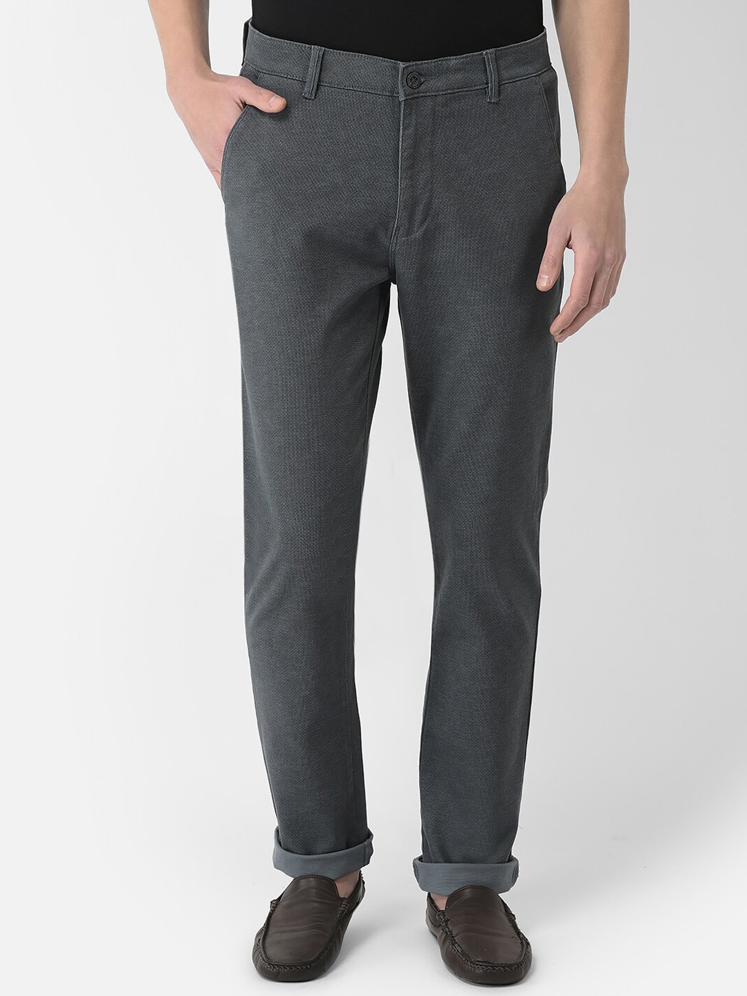 

Crimsoune Club Men Textured Mid Rise Urban Slim Fit Trousers, Grey