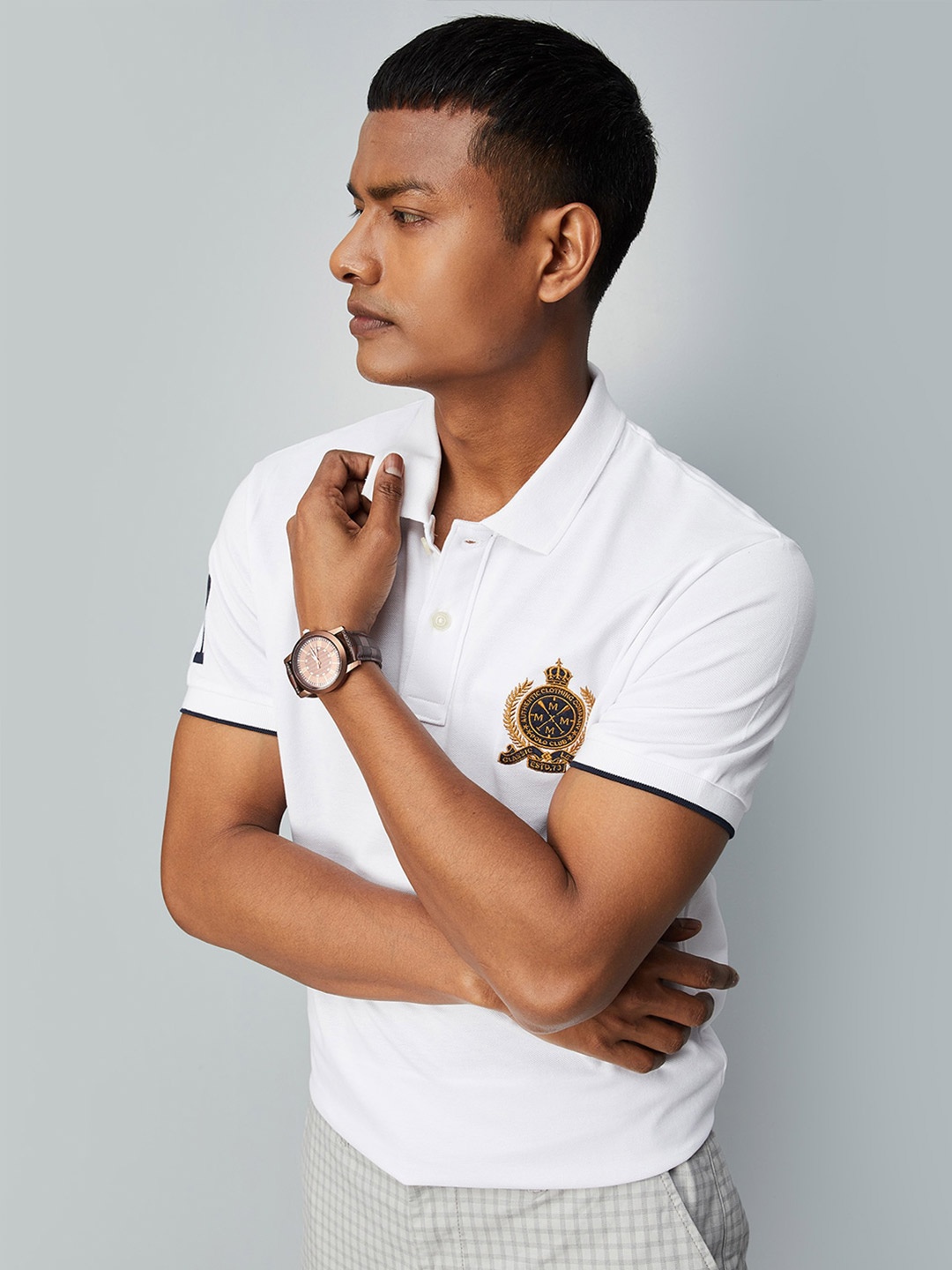 

max Polo Collar Pure Cotton T-shirt, White