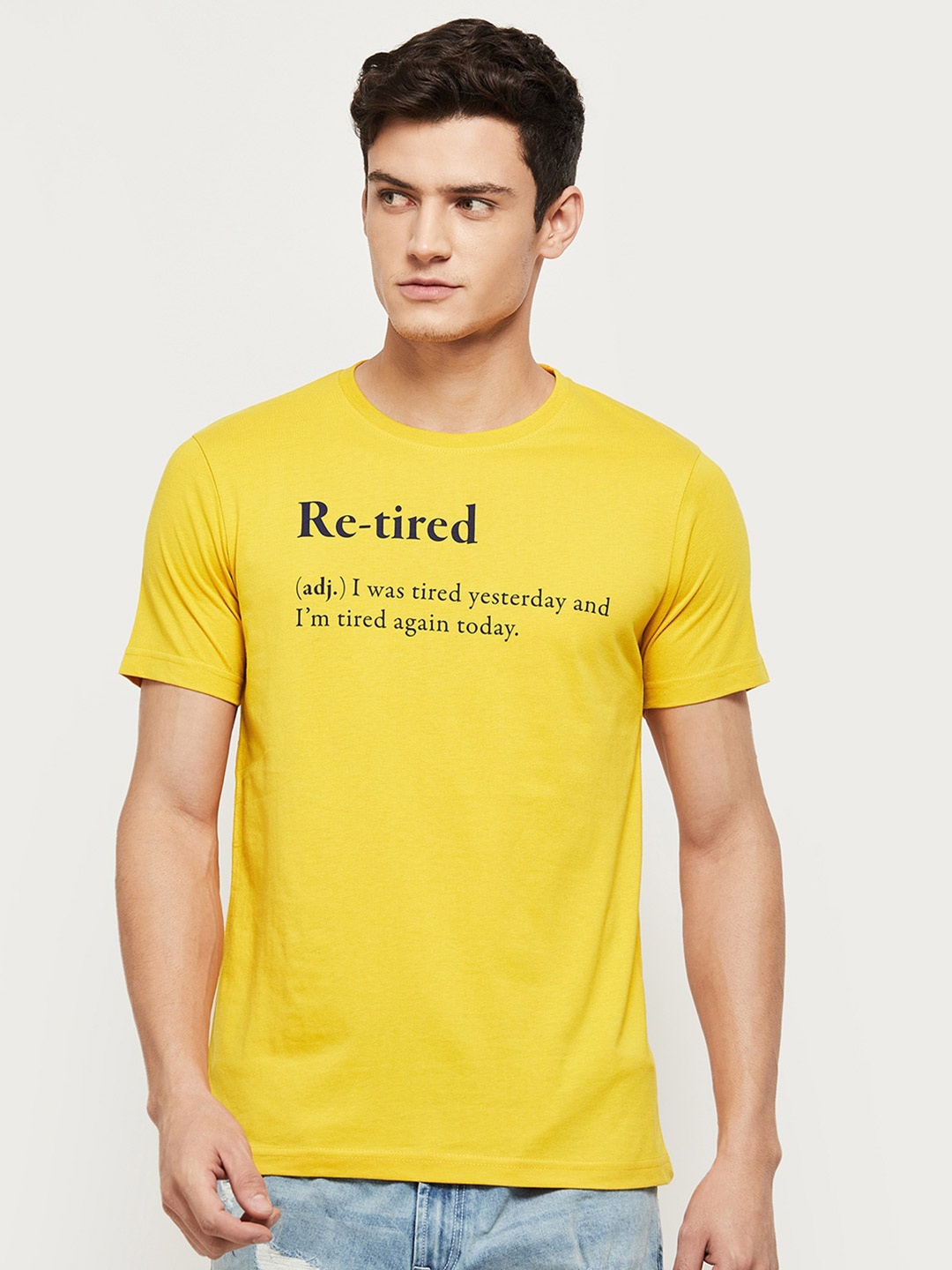 

max Typography Printed Pure Cotton T-shirt, Yellow
