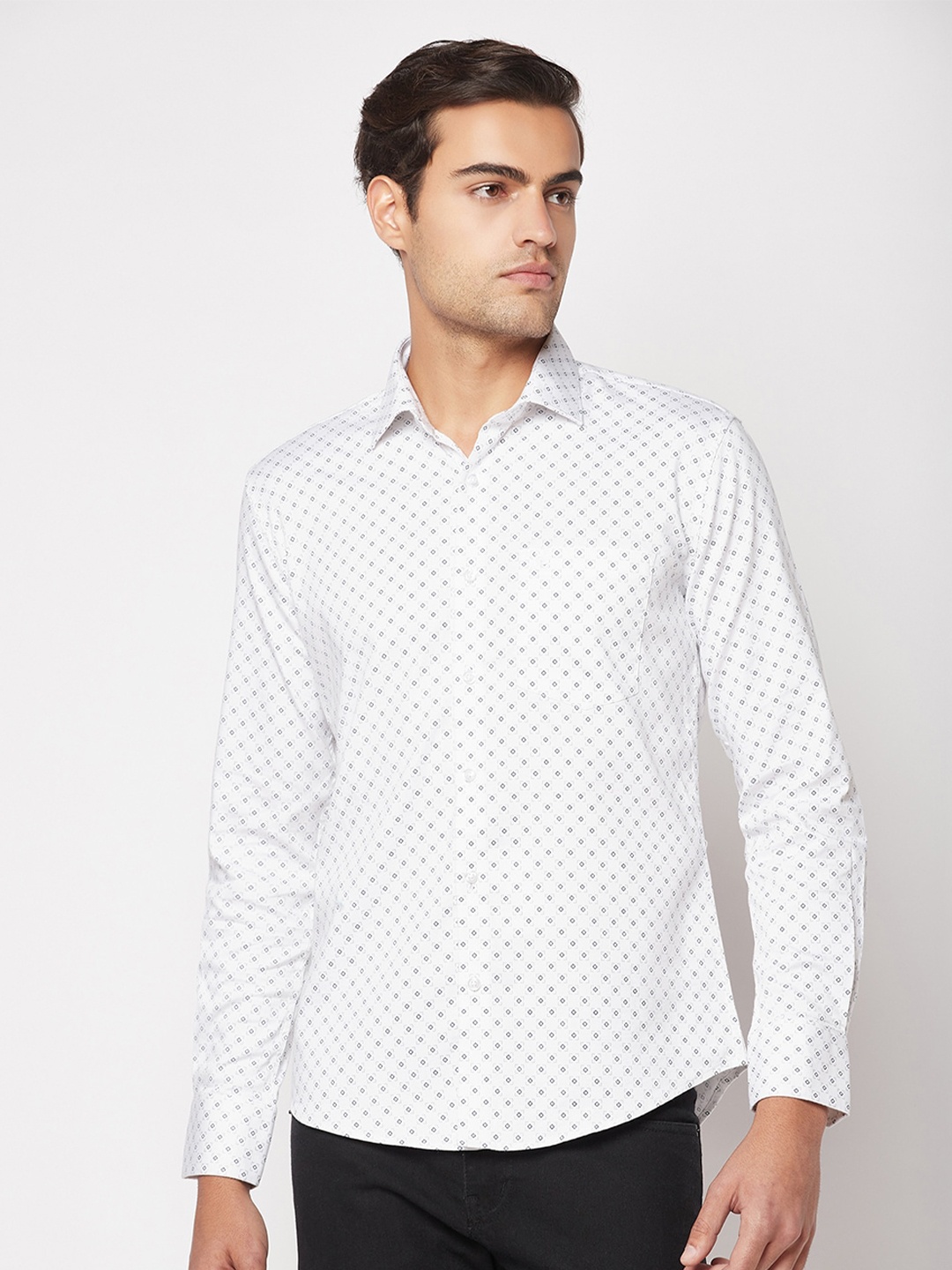 

Crimsoune Club Comfort Micro Printed Casual Shirt, White