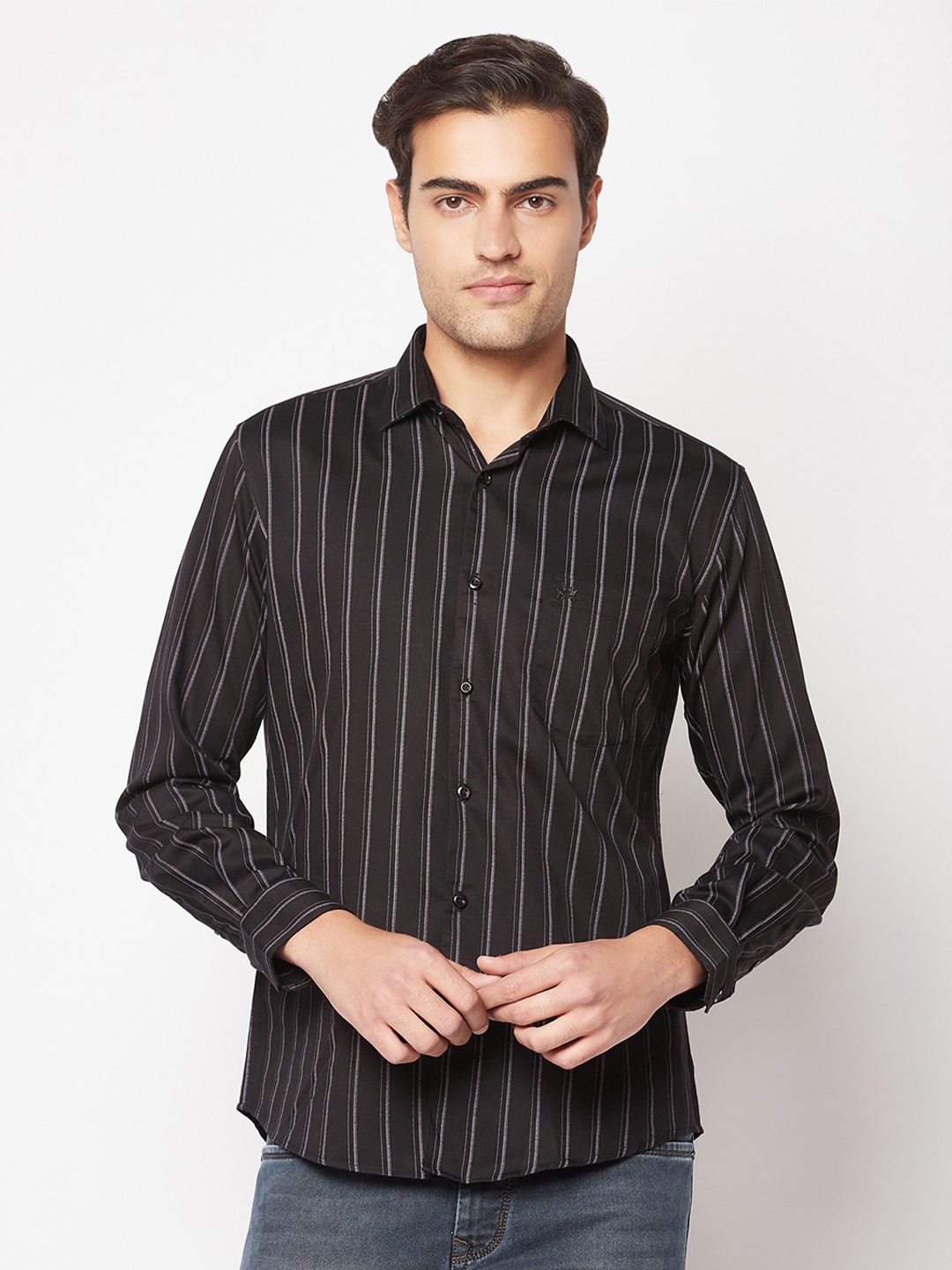 

Crimsoune Club Men Comfort Striped Casual Shirt, Black