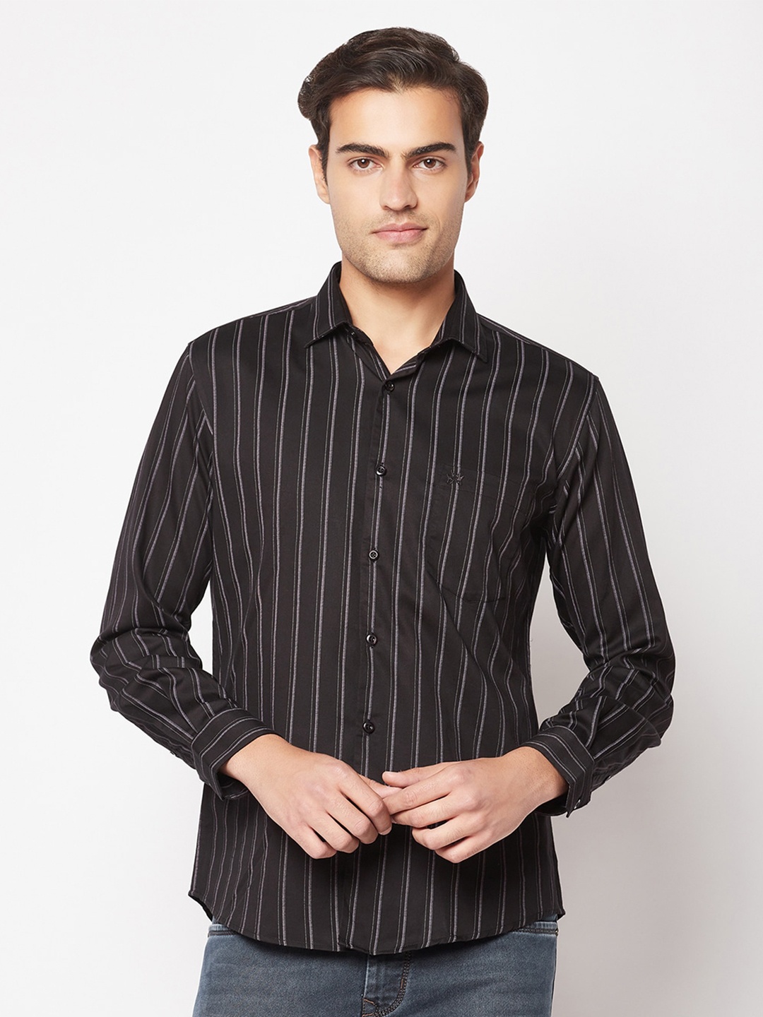 

Crimsoune Club Men Plus Size Comfort Striped Casual Shirt, Black