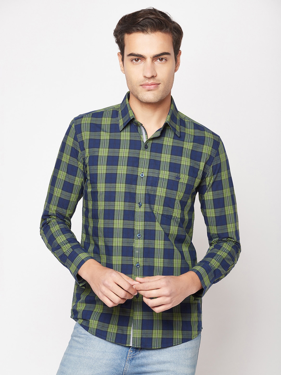 

Crimsoune Club Buffalo Checks Cotton Casual Shirt, Olive