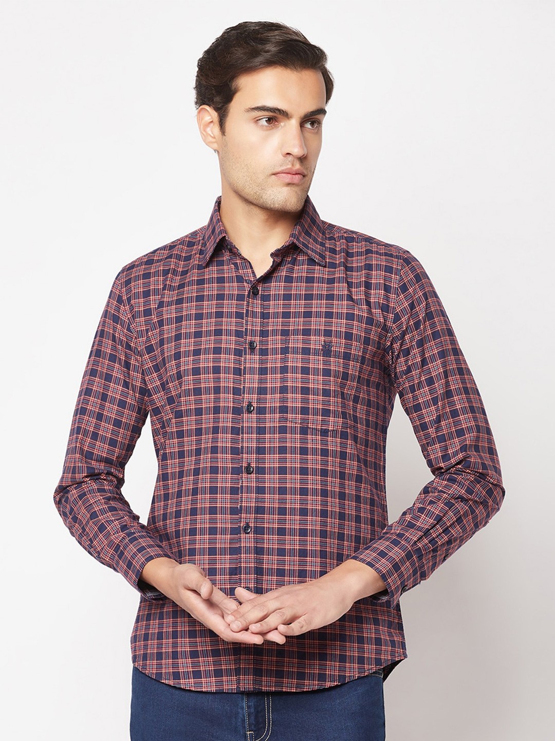 

Crimsoune Club Plus Size Tartan Checks Pure Cotton Slim Fit Casual Shirt, Maroon