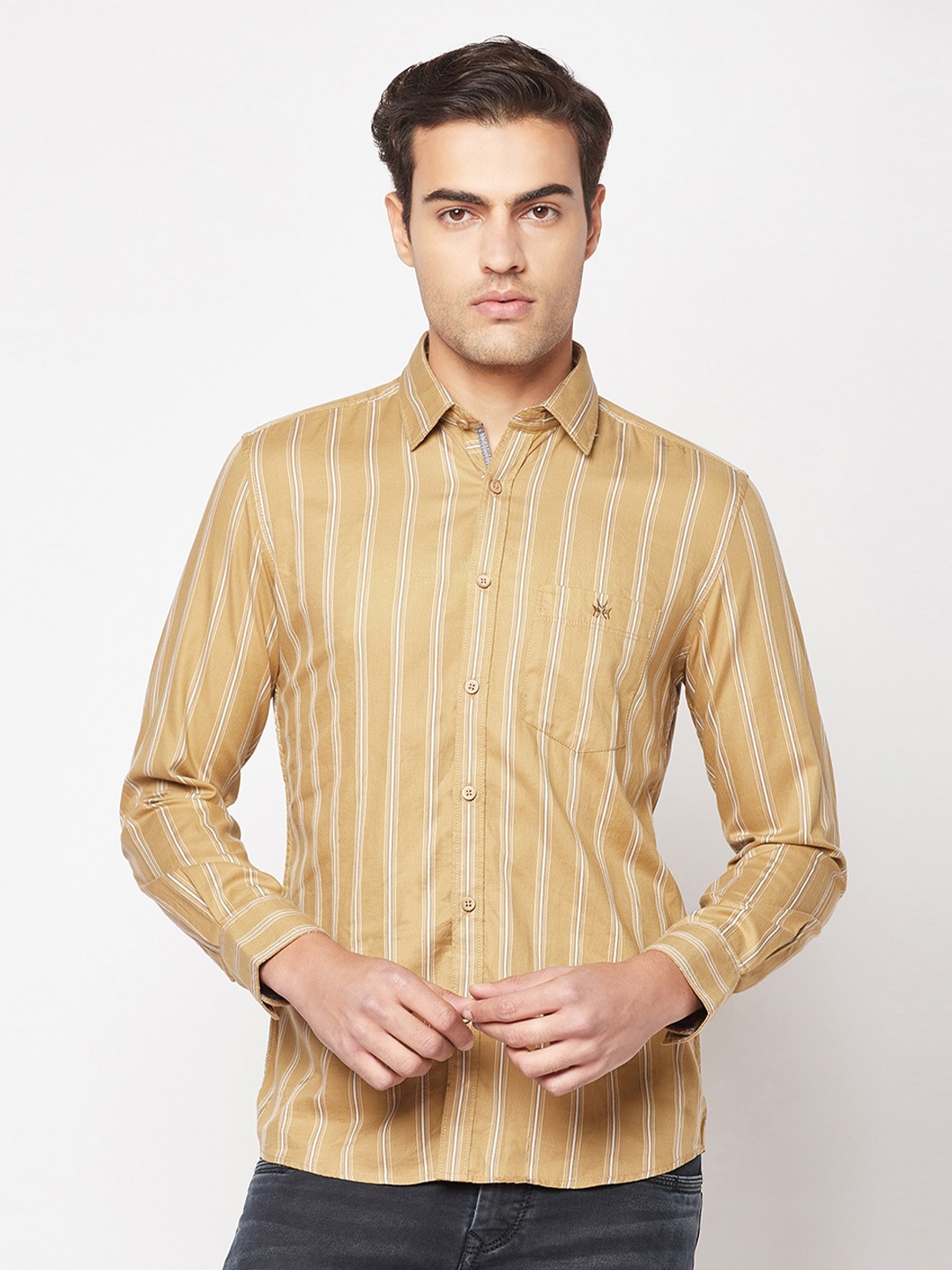 

Crimsoune Club Striped Cotton Casual Shirt, Brown