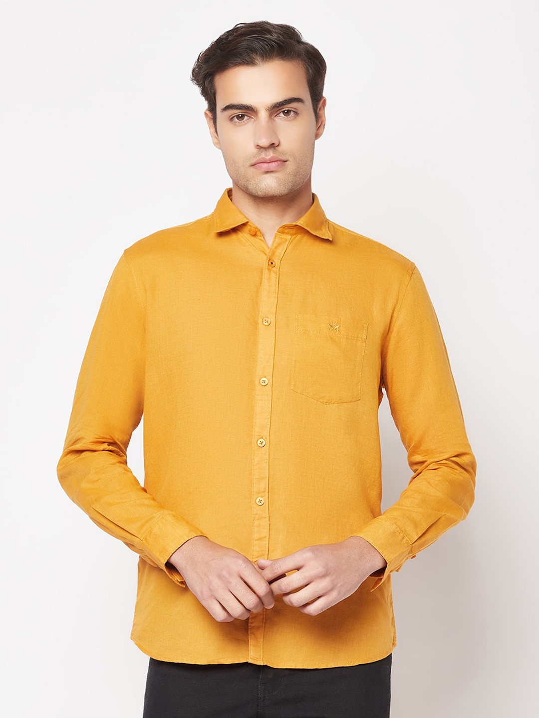 

Crimsoune Club Men Chest Pocket Comfort Casual Shirt, Mustard