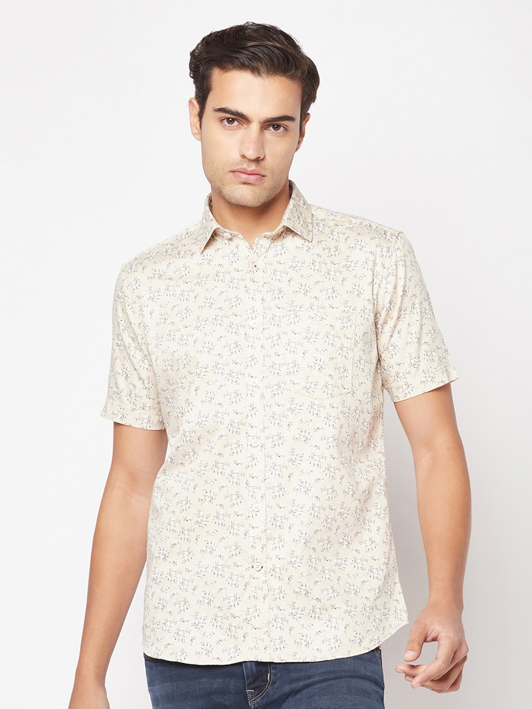 

Crimsoune Club Plus Size Floral Printed Casual Shirt, Cream