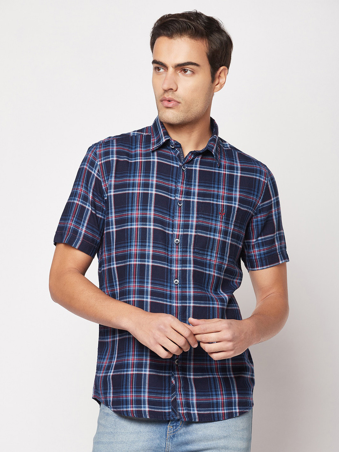 

Crimsoune Club Plus Size Tartan Checks Cotton Casual Shirt, Pink