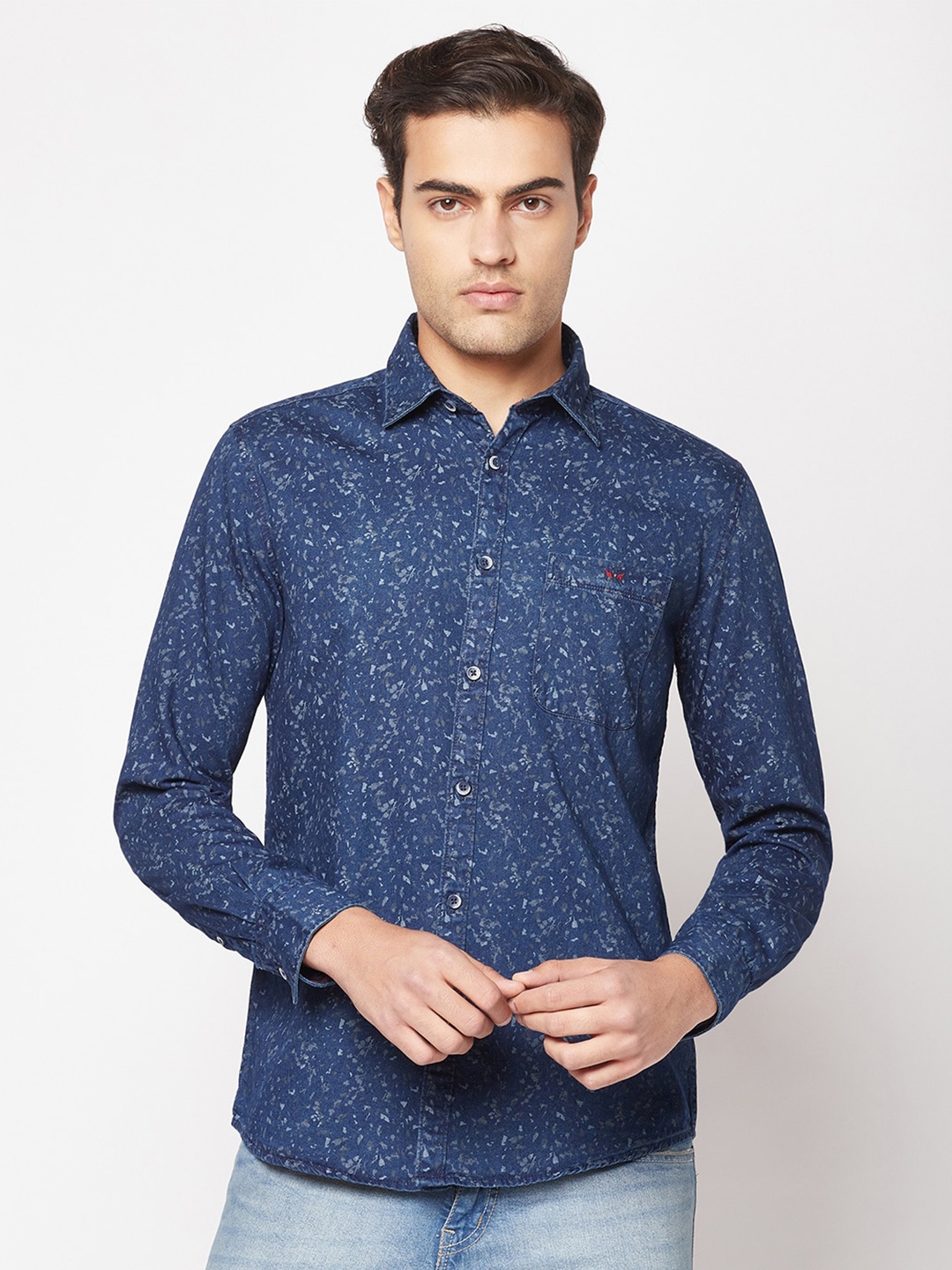 

Crimsoune Club Slim Fit Printed Pure Cotton Casual Shirt, Navy blue