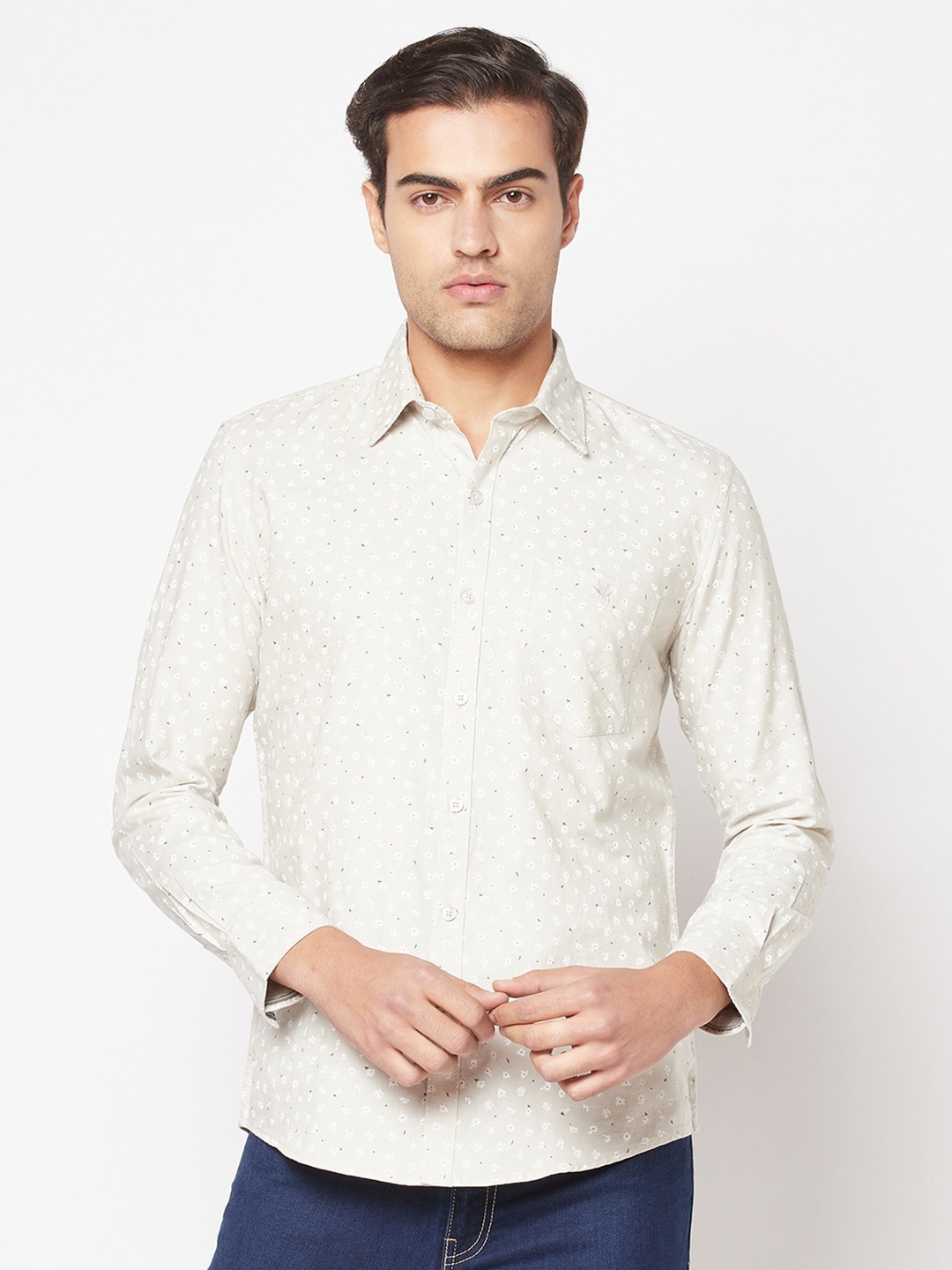 

Crimsoune Club Men Plus Size Slim Fit Floral Printed Cotton Casual Shirt, Grey