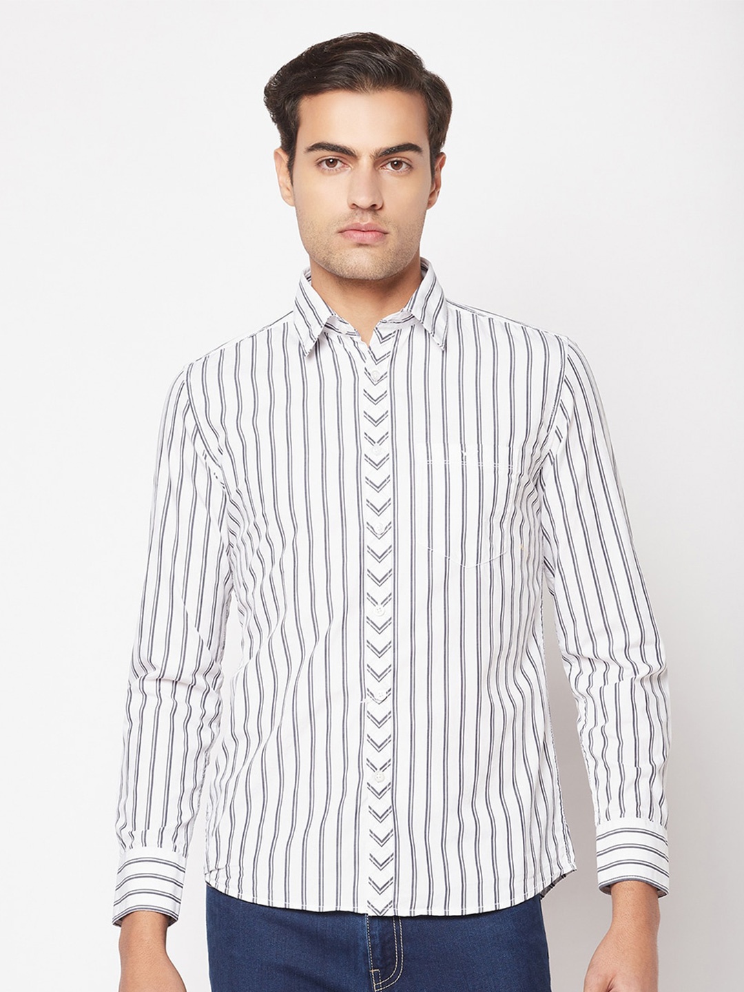 

Crimsoune Club Slim Fit Striped Casual Cotton Shirt, White