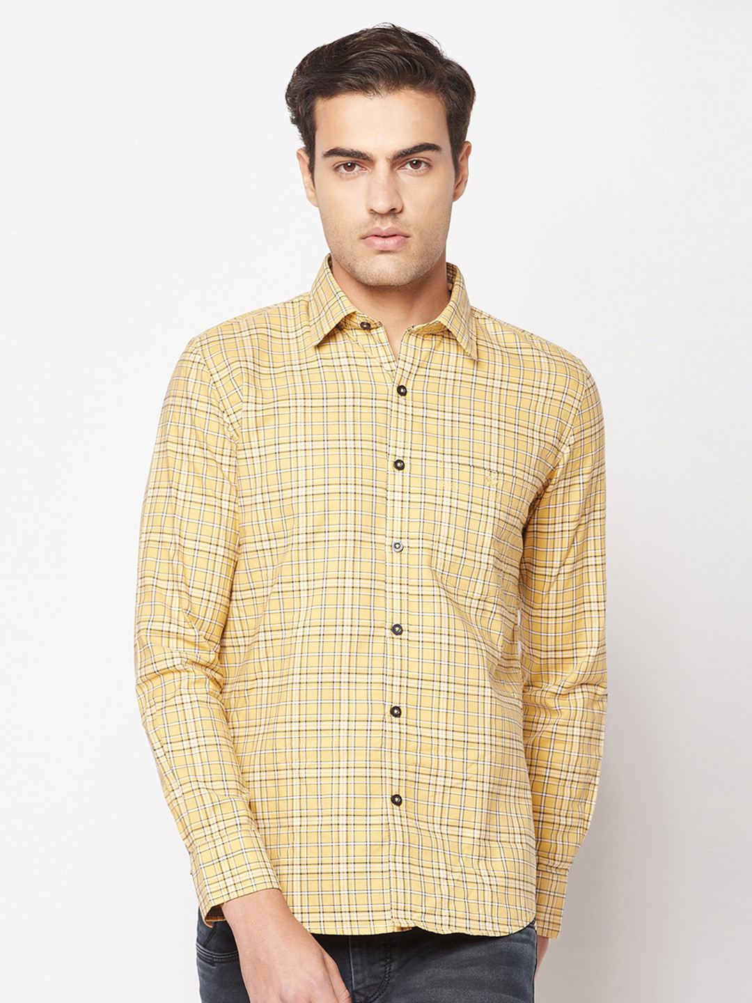 

Crimsoune Club Checks Cotton Casual Shirt, Yellow