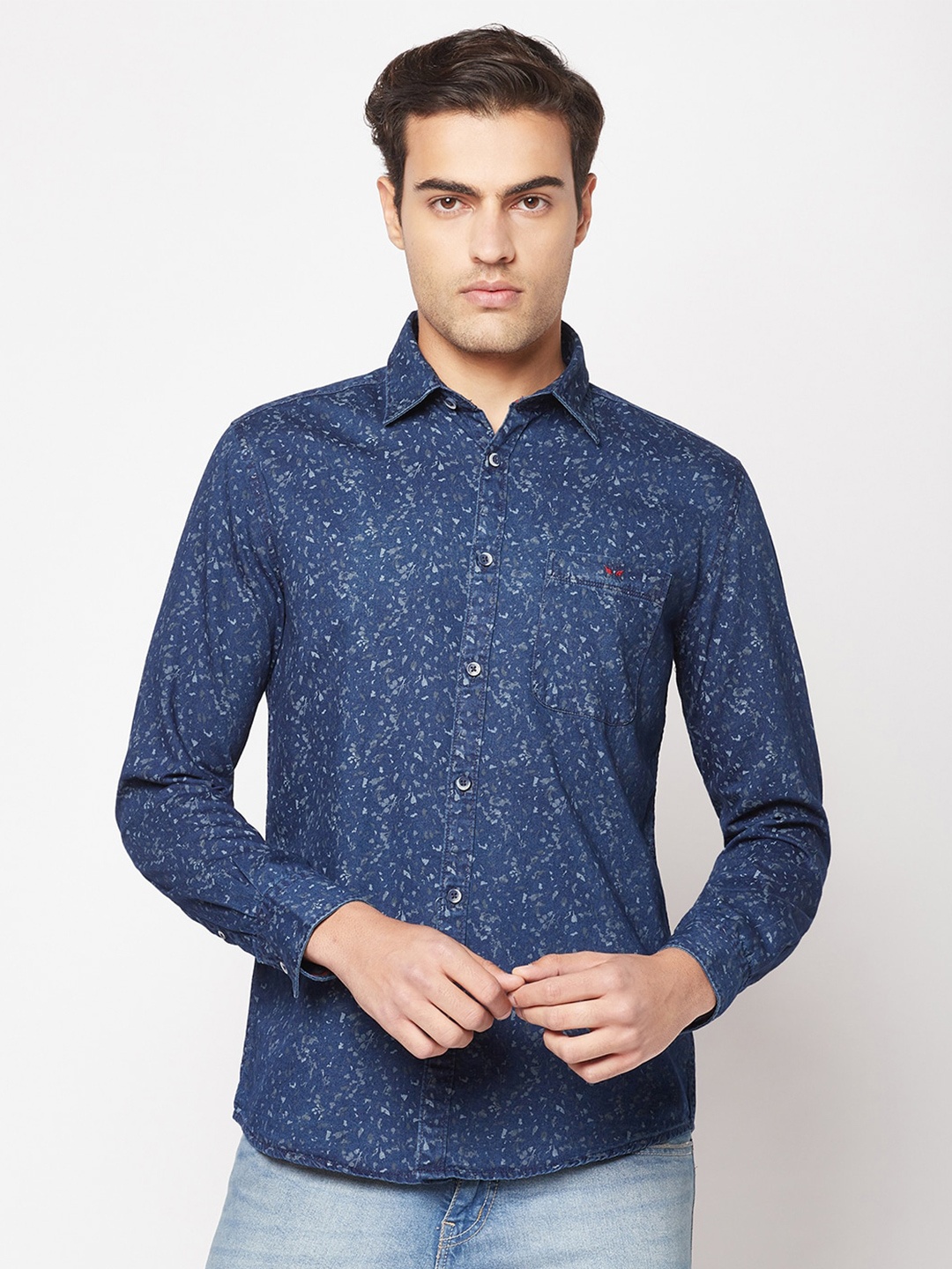 

Crimsoune Club Men Slim Fit Floral Printed Cotton Casual Shirt, Blue