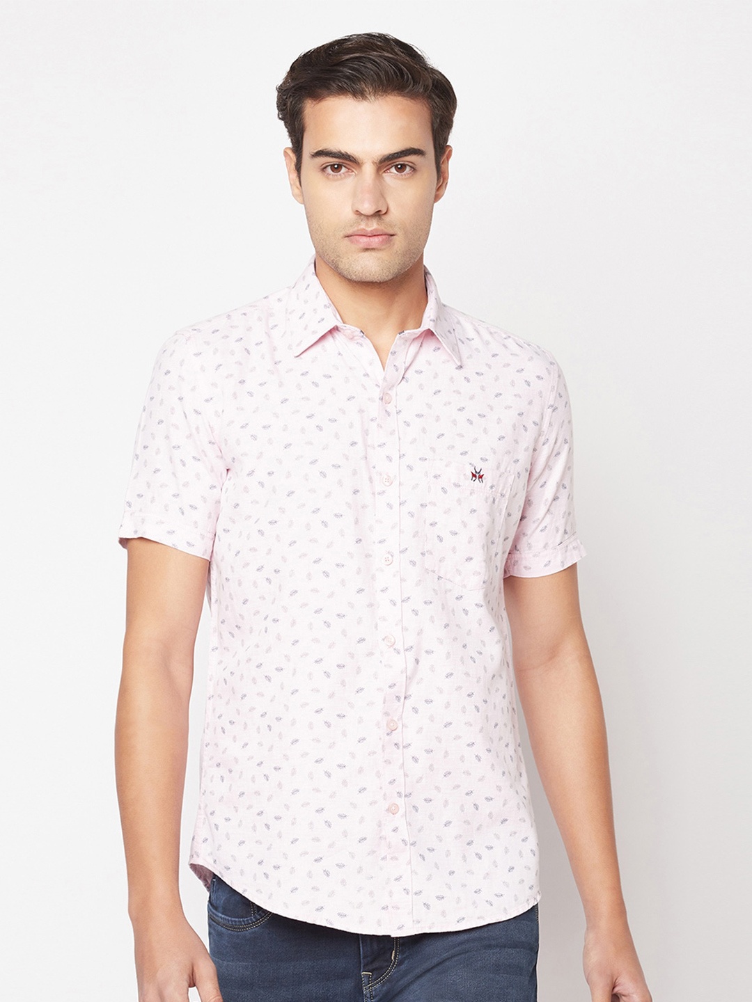 

Crimsoune Club Men Plus Size Slim Fit Floral Printed Cotton Casual Shirt, Pink