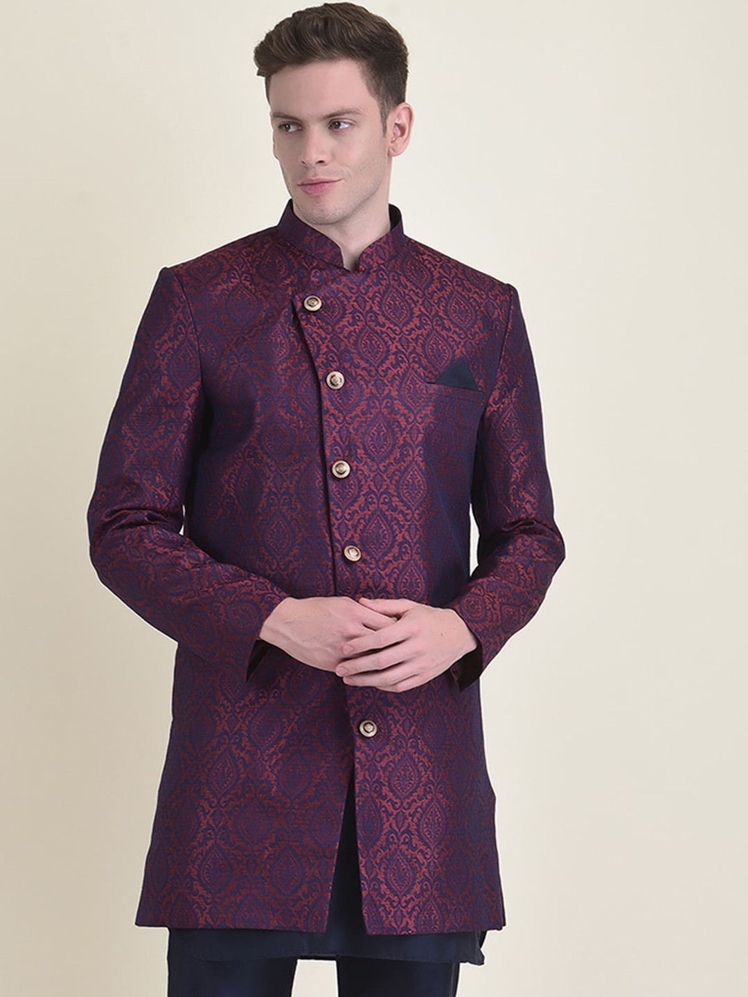 

HOUSE OF DEYANN Self-Design Sherwani Set, Orange