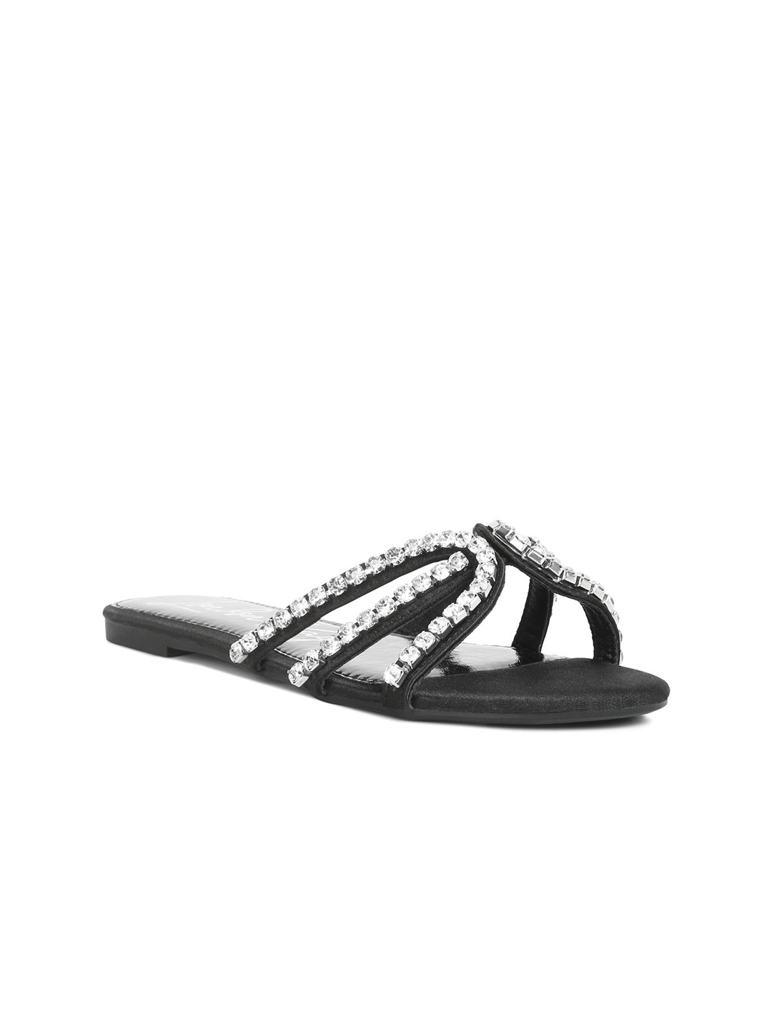 

London Rag Women Embellished Open Toe Flats, Black