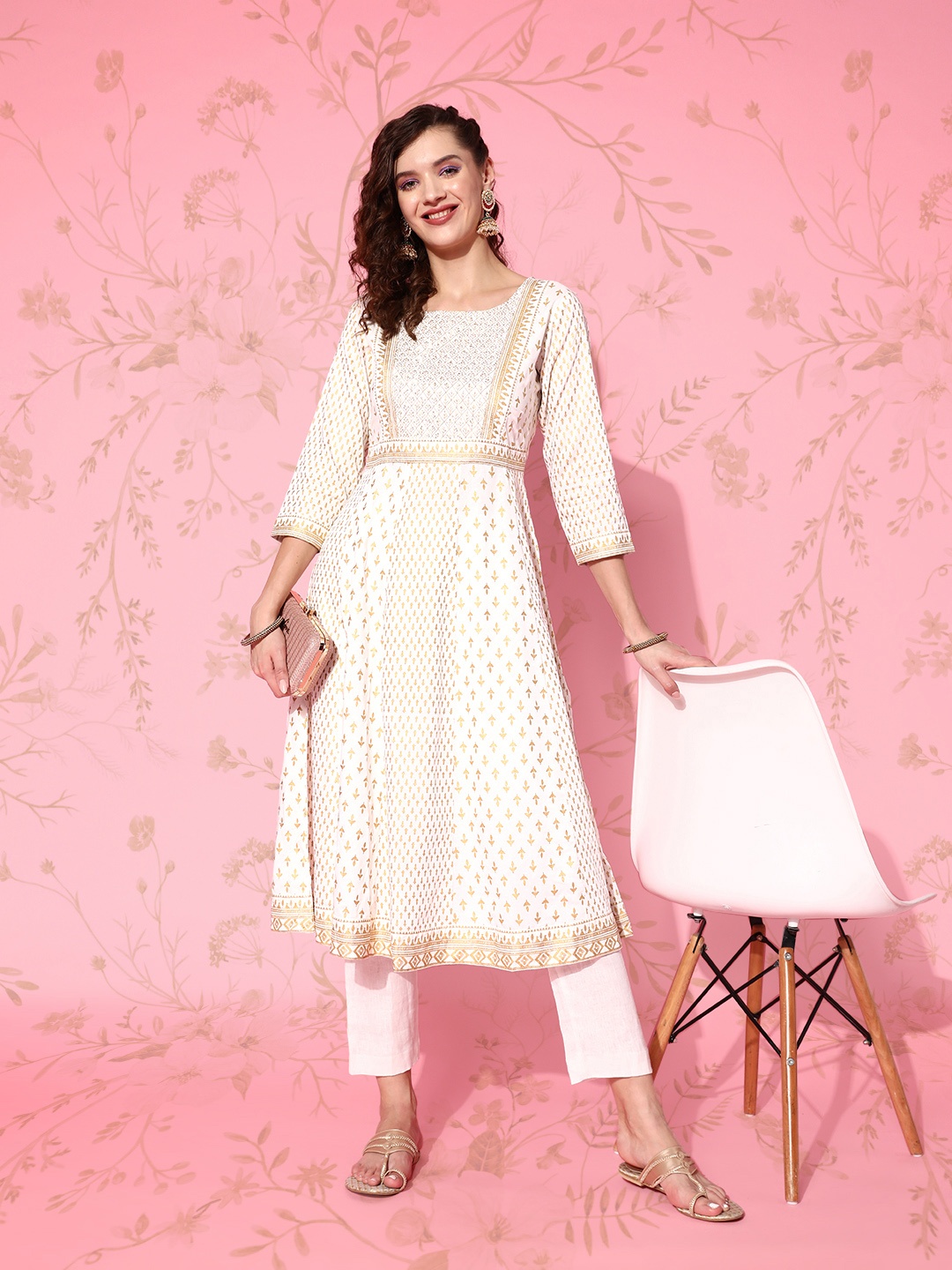 

Ishin Embellished Block Print Anarkali Kurta, Off white