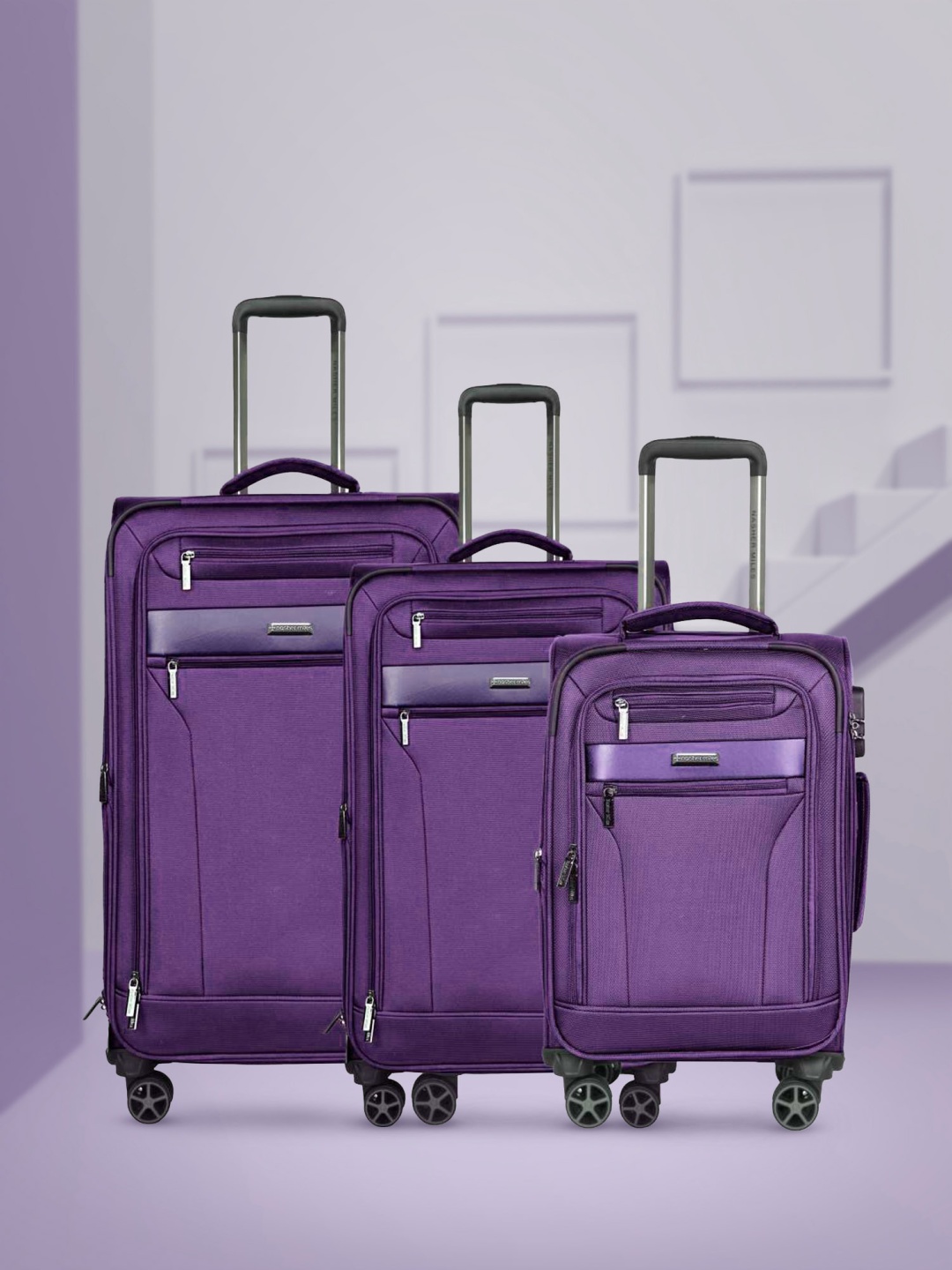 

Nasher Miles Nasher Miles Set Of 3 Soft Sided Trolley Suitcase, Purple