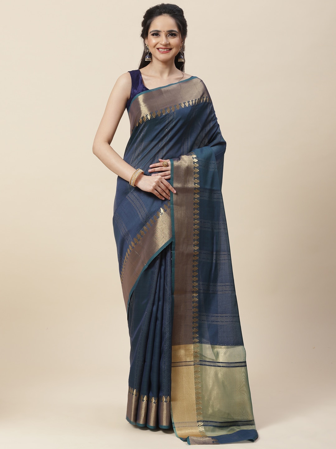 

Meena Bazaar Woven Design Zari Art Silk Saree, Navy blue