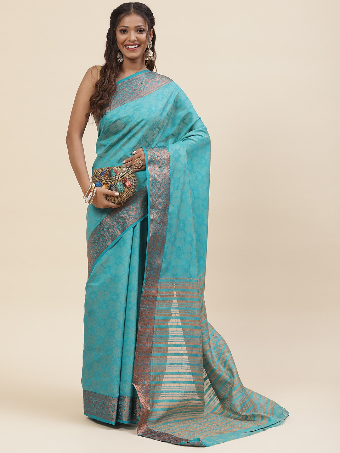 

Meena Bazaar Woven Design Zari Art Silk Saree, Blue