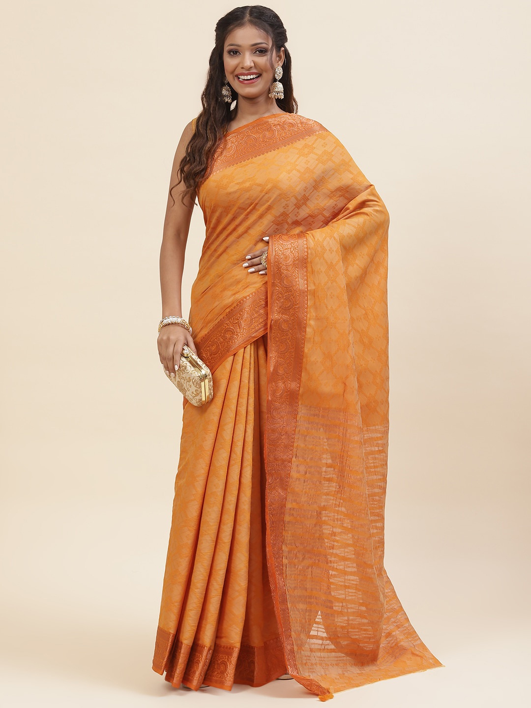 

Meena Bazaar Woven Design Zari Art Silk Saree, Mustard