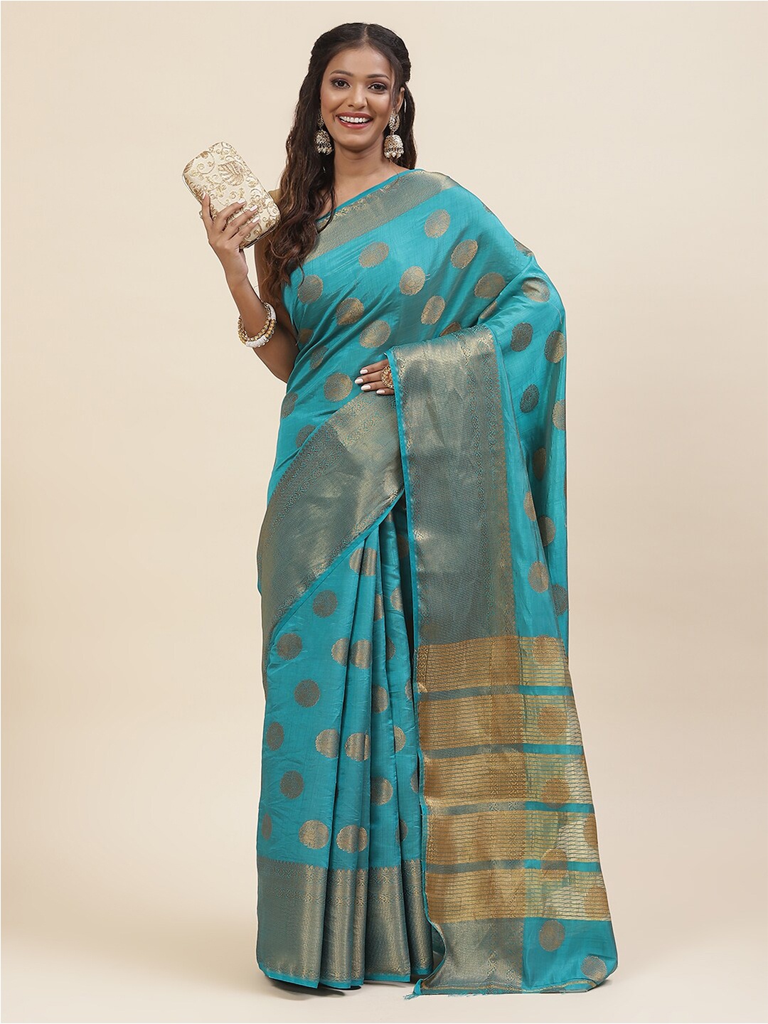 

Meena Bazaar Ethnic Motif Woven Design Zari Saree, Blue