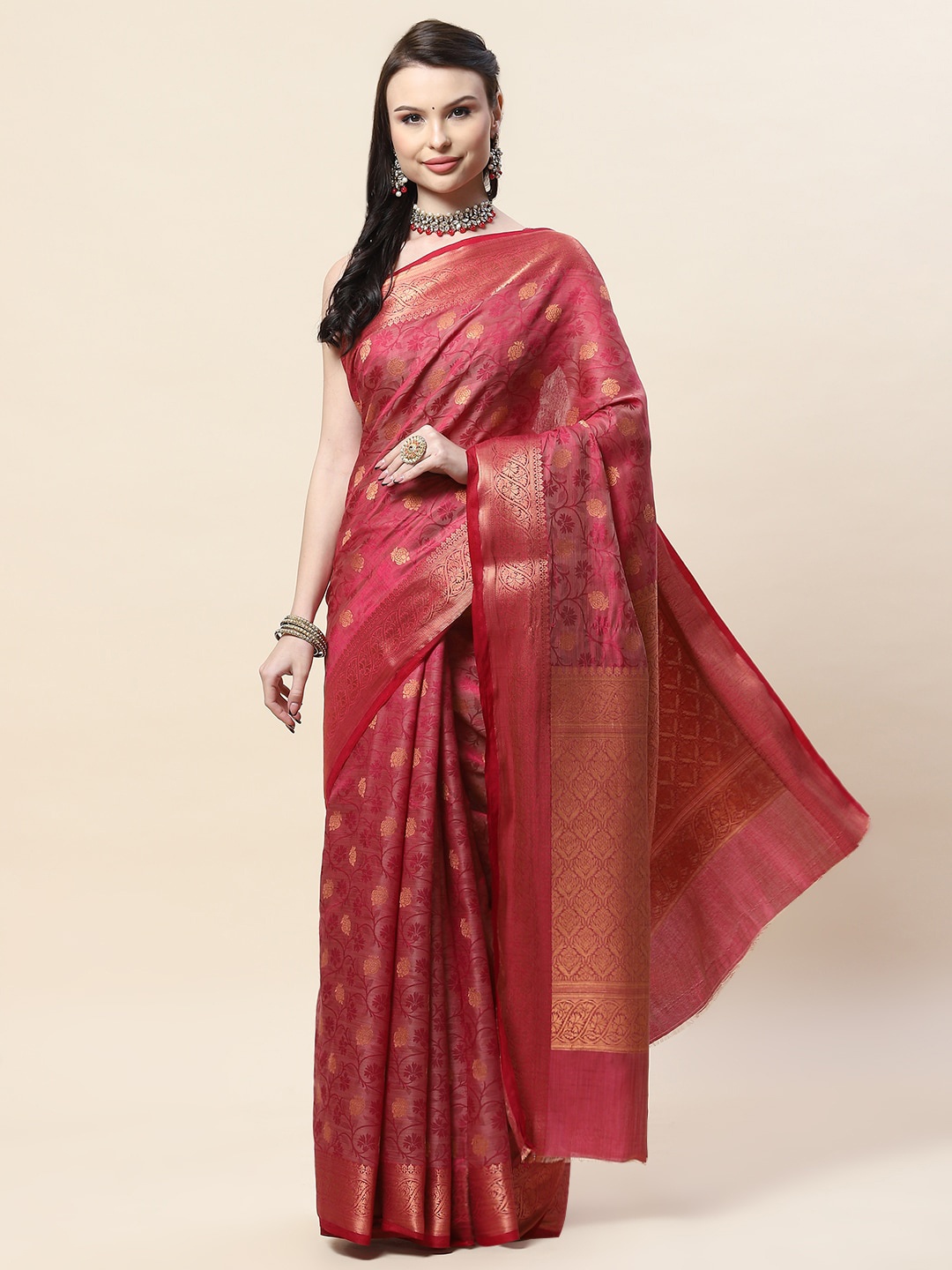 

Meena Bazaar Woven Design Zari Art Silk Saree, Burgundy