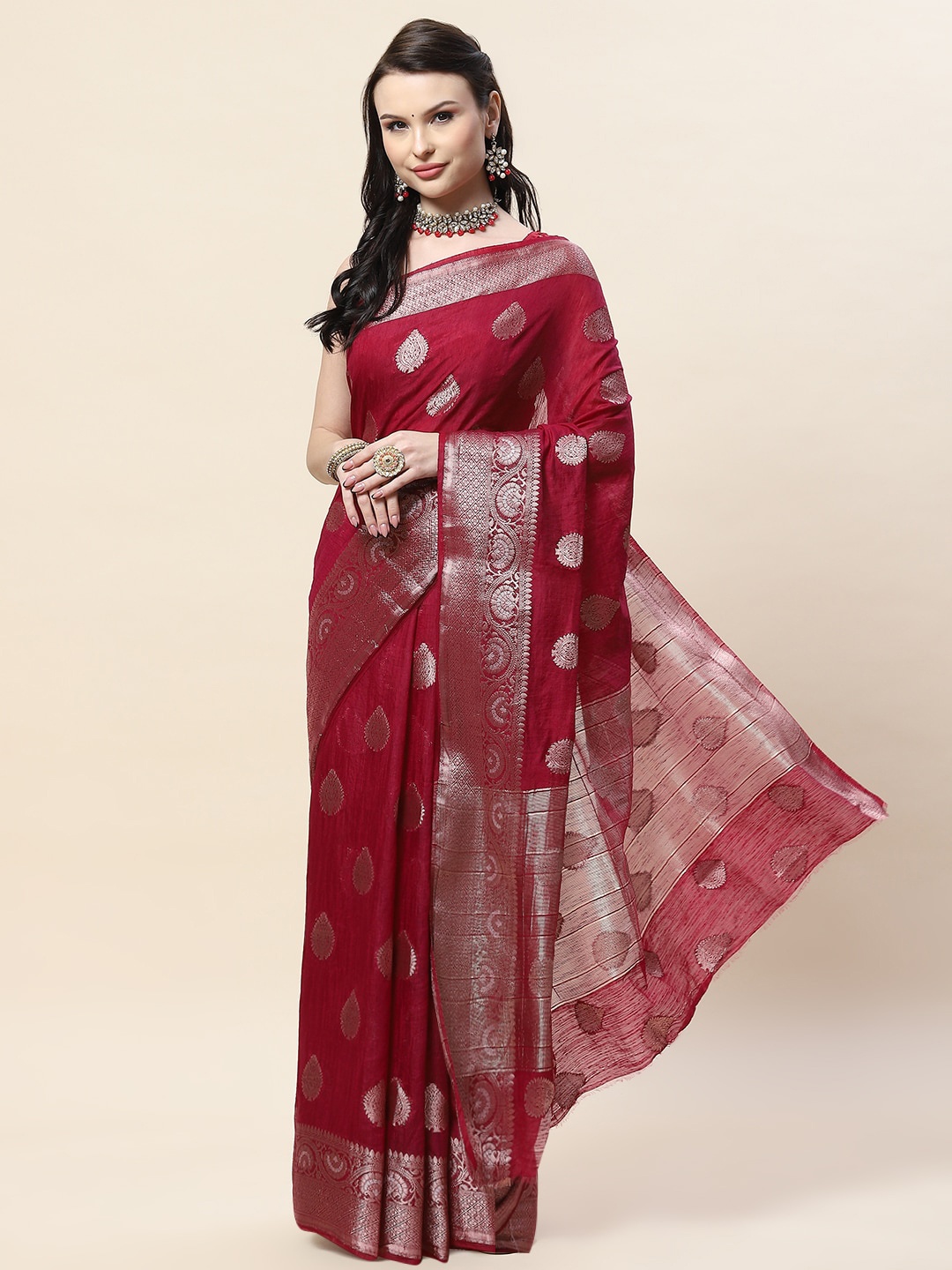 

Meena Bazaar Woven Design Zari Art Silk Saree, Burgundy