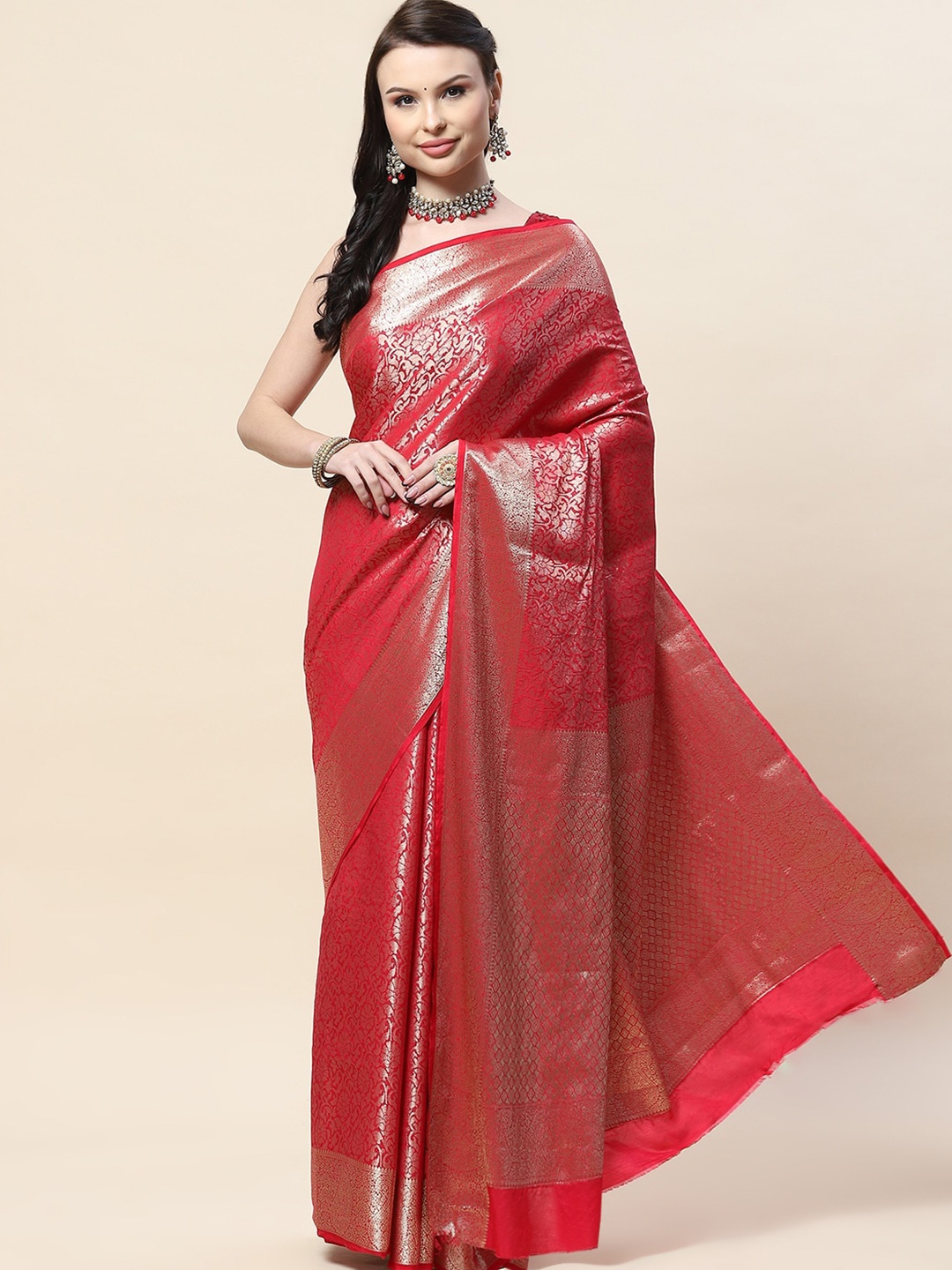 

Meena Bazaar Woven Design Zari Art Silk Saree, Pink