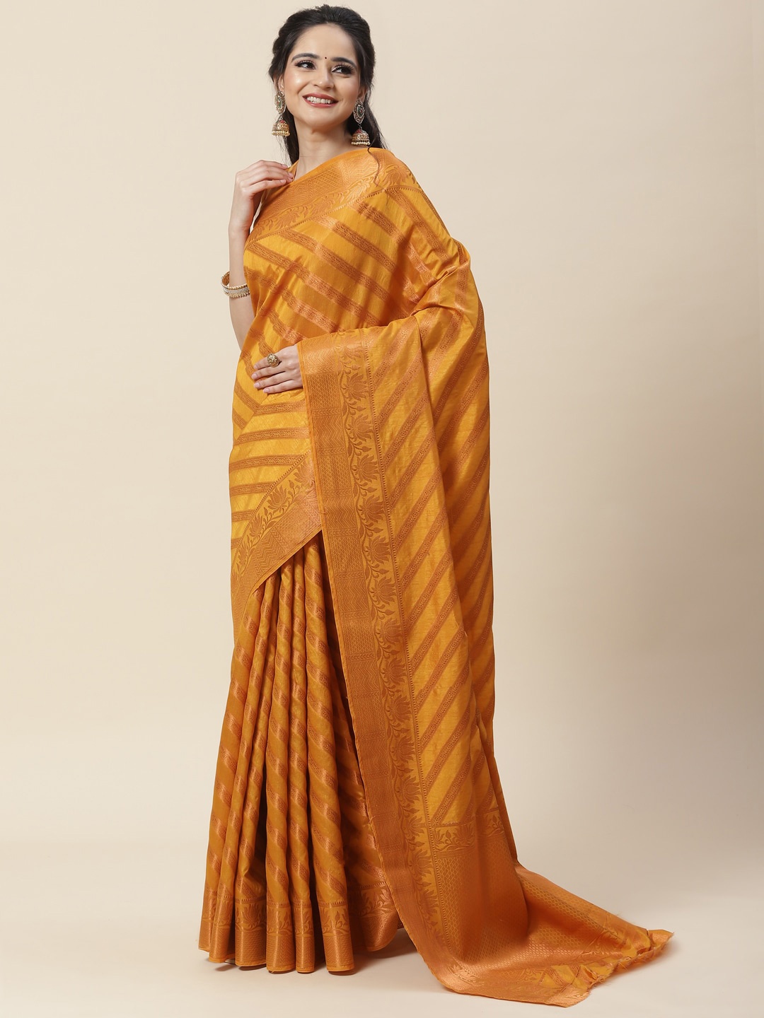 

Meena Bazaar Striped Woven Design Zari Saree, Mustard