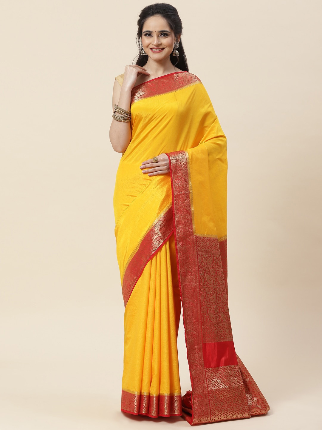 

Meena Bazaar Zari Art Silk Saree With Woven Design Border, Mustard