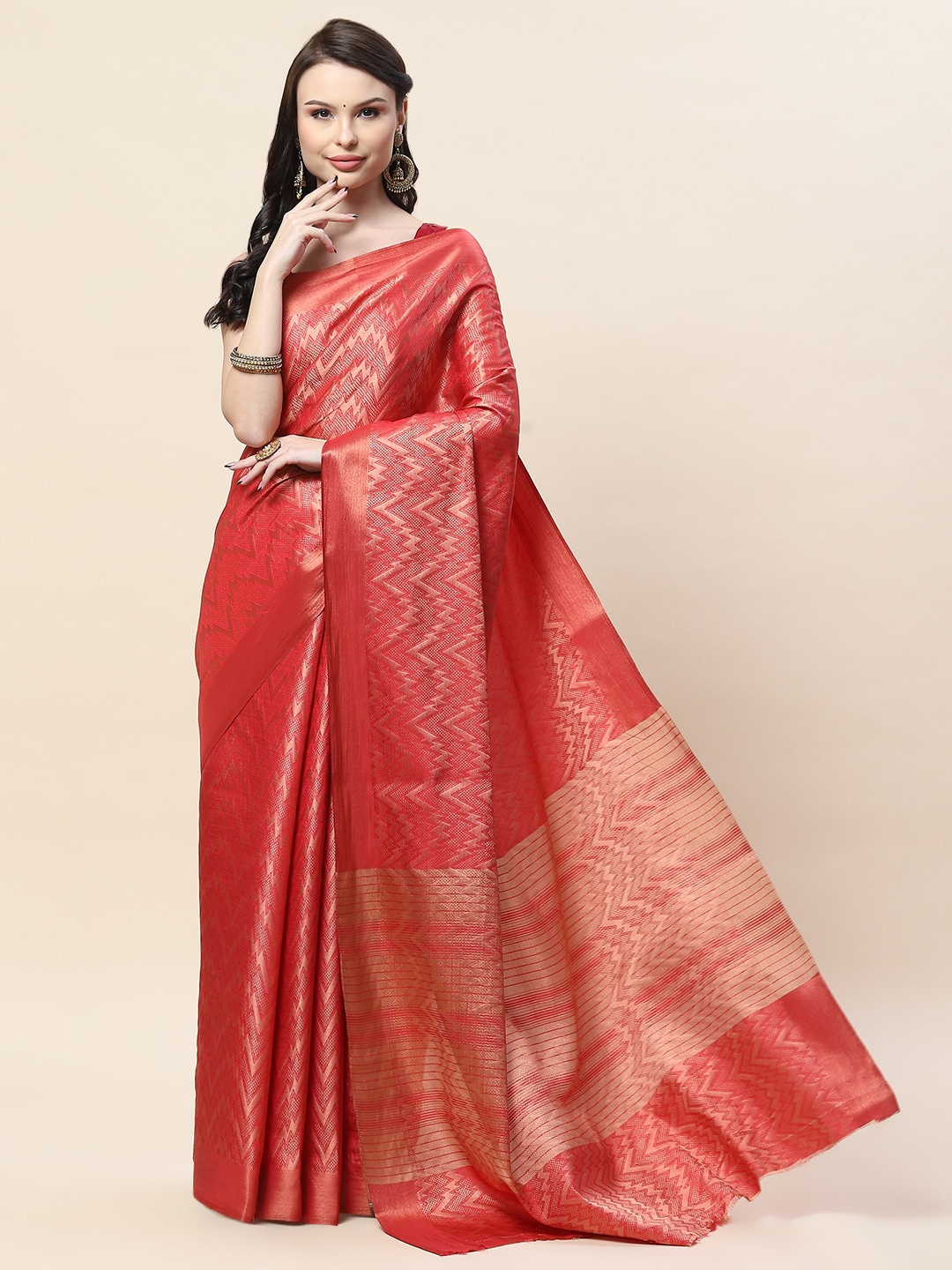 

Meena Bazaar Woven Design Zari Art Silk Saree, Peach