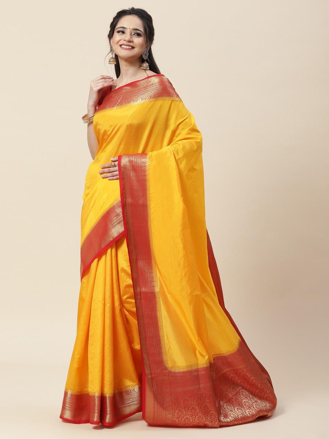 

Meena Bazaar Ethnic Motifs Zari Saree, Mustard