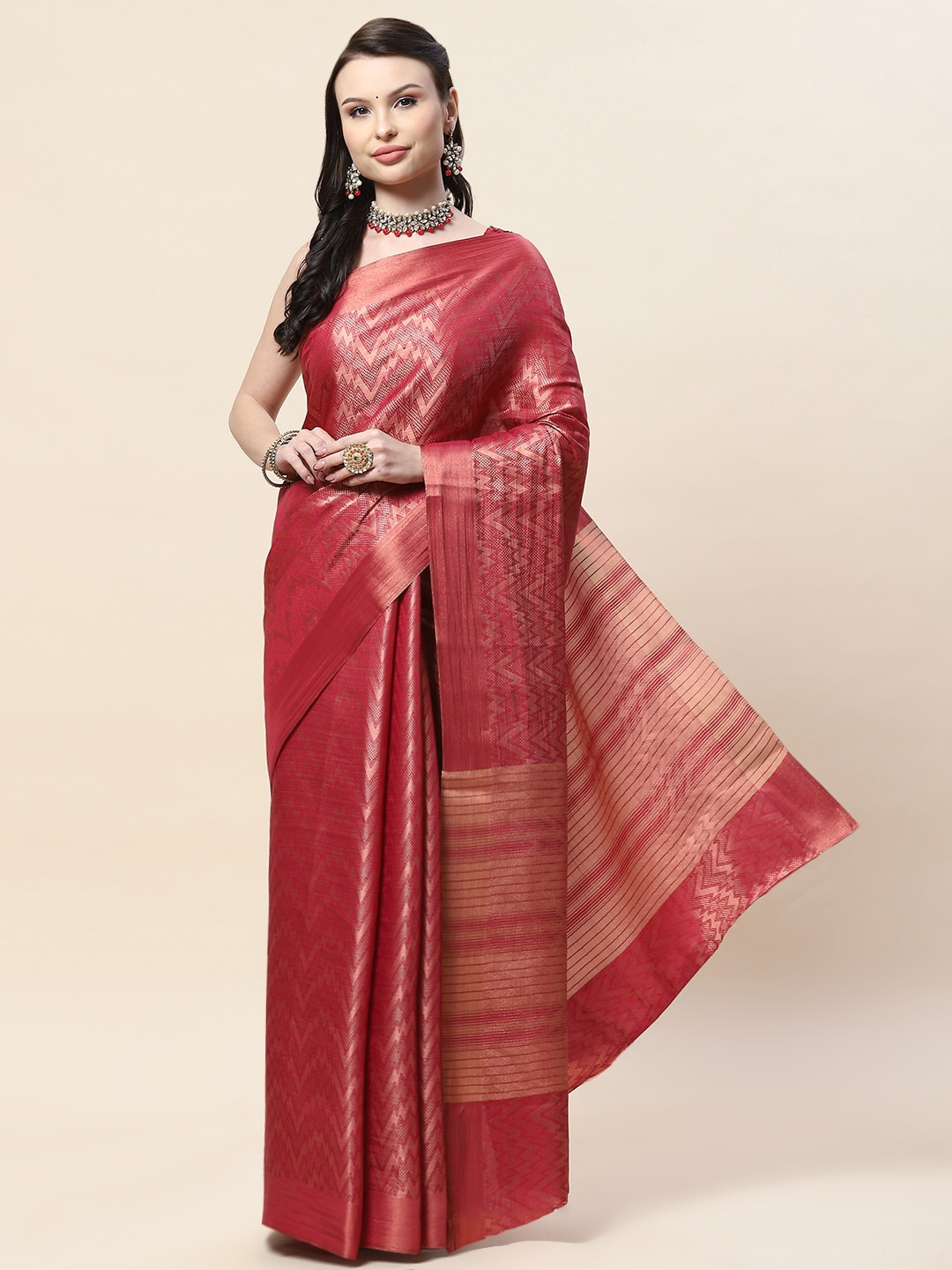 

Meena Bazaar Woven Design Zari Art Silk Saree, Burgundy