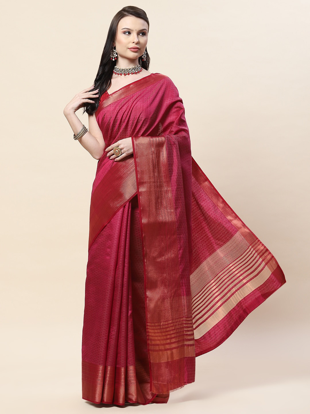 

Meena Bazaar Woven Design Zari Art Silk Saree, Burgundy