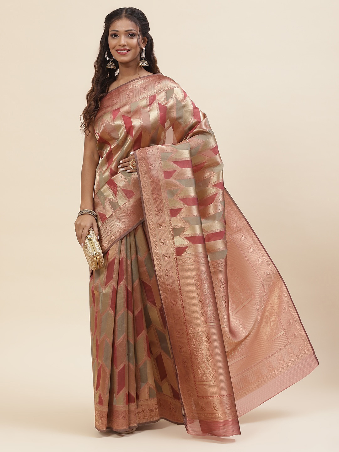 

Meena Bazaar Zari Organza Saree, Maroon