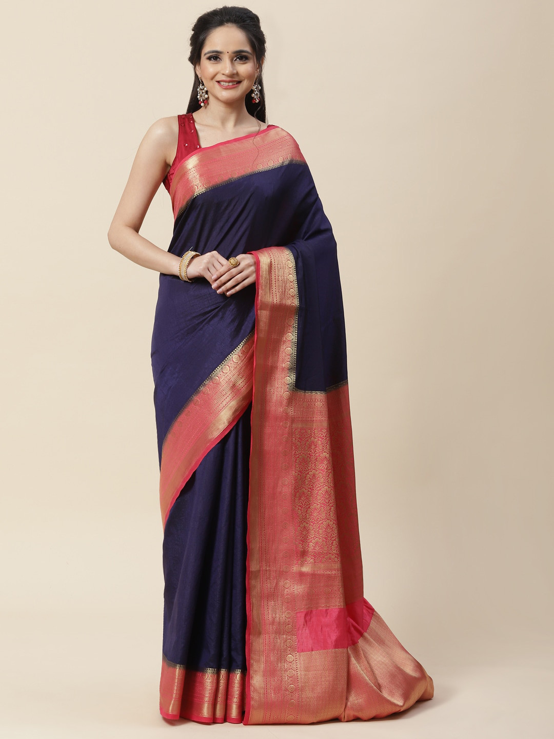 

Meena Bazaar Woven Design Zari Saree, Navy blue