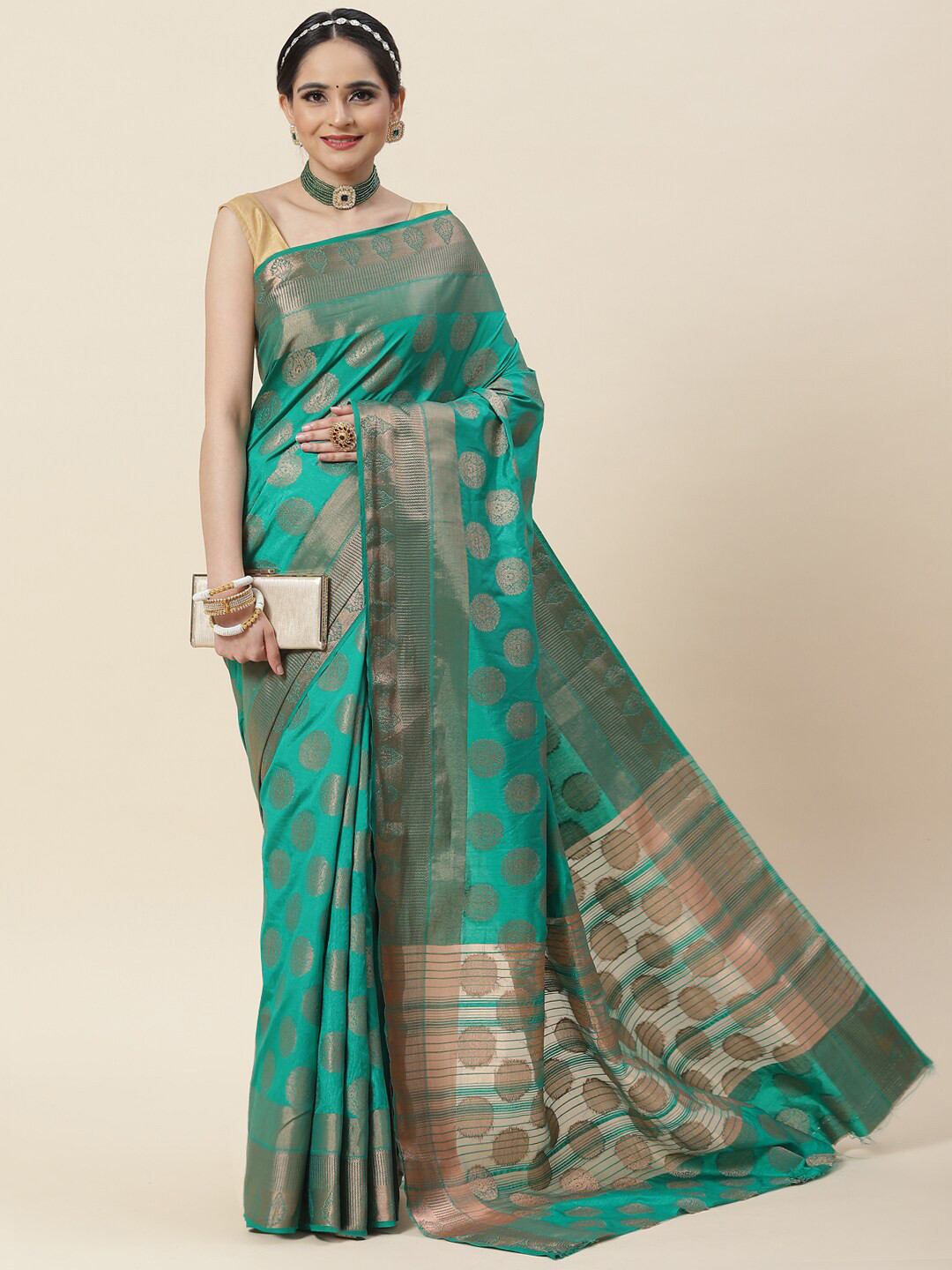 

Meena Bazaar Woven Design Zari Art Silk Saree, Green