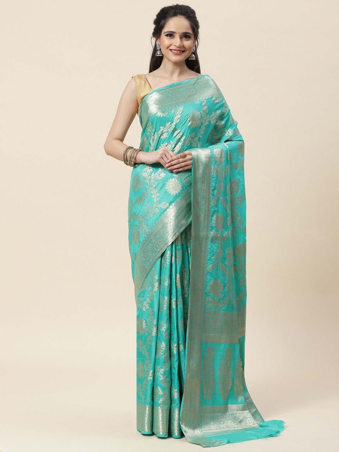 

Meena Bazaar Woven Design Zari Art Silk Saree, Sea green