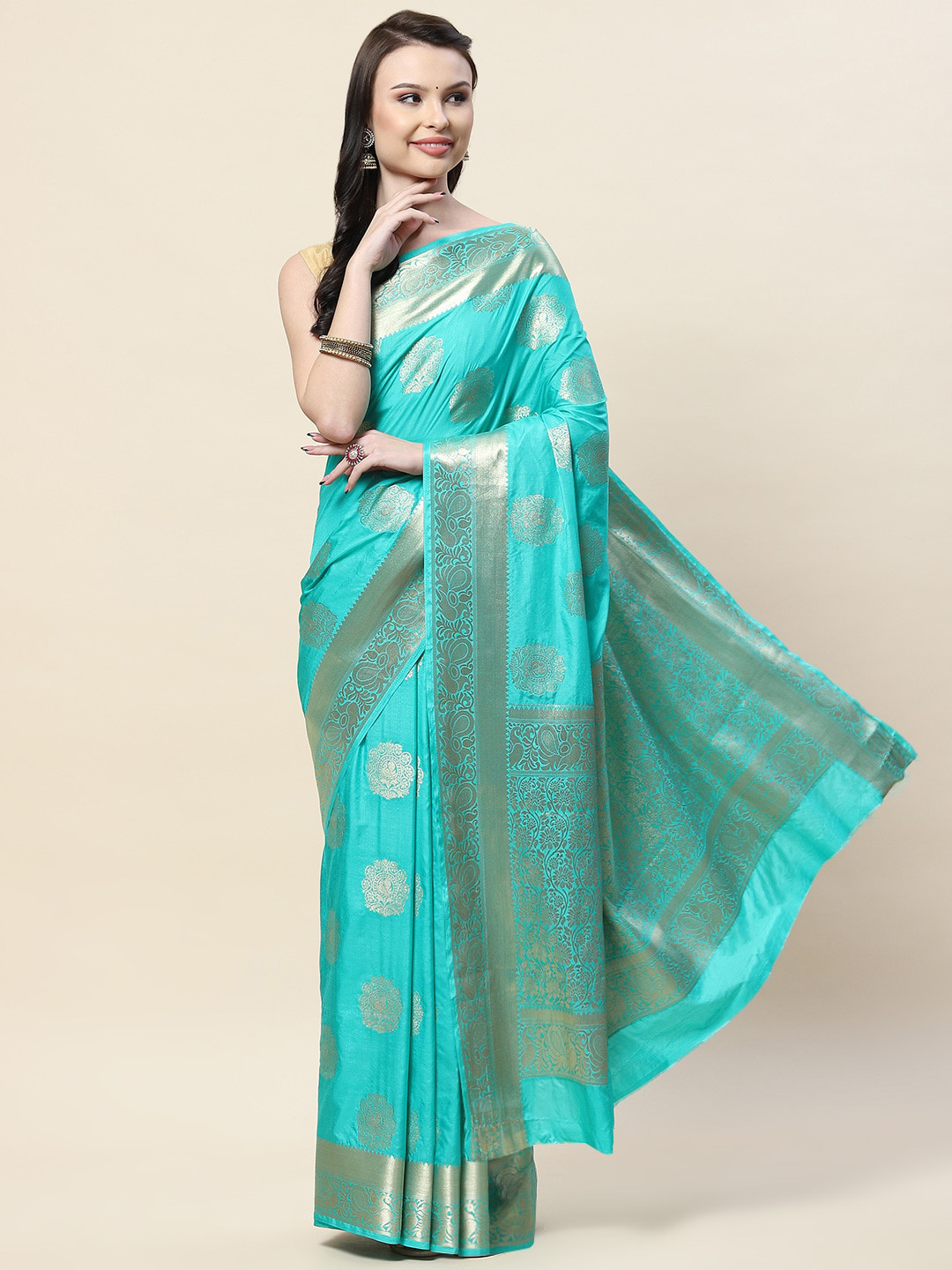 

Meena Bazaar Woven Design Zari Art Silk Saree, Green