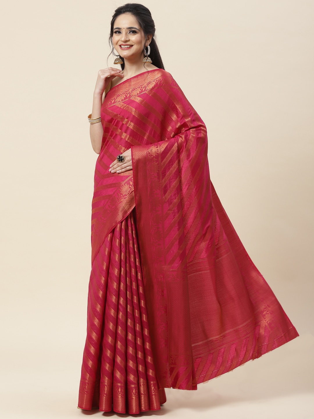 

Meena Bazaar Striped Woven Design Zari Saree, Burgundy