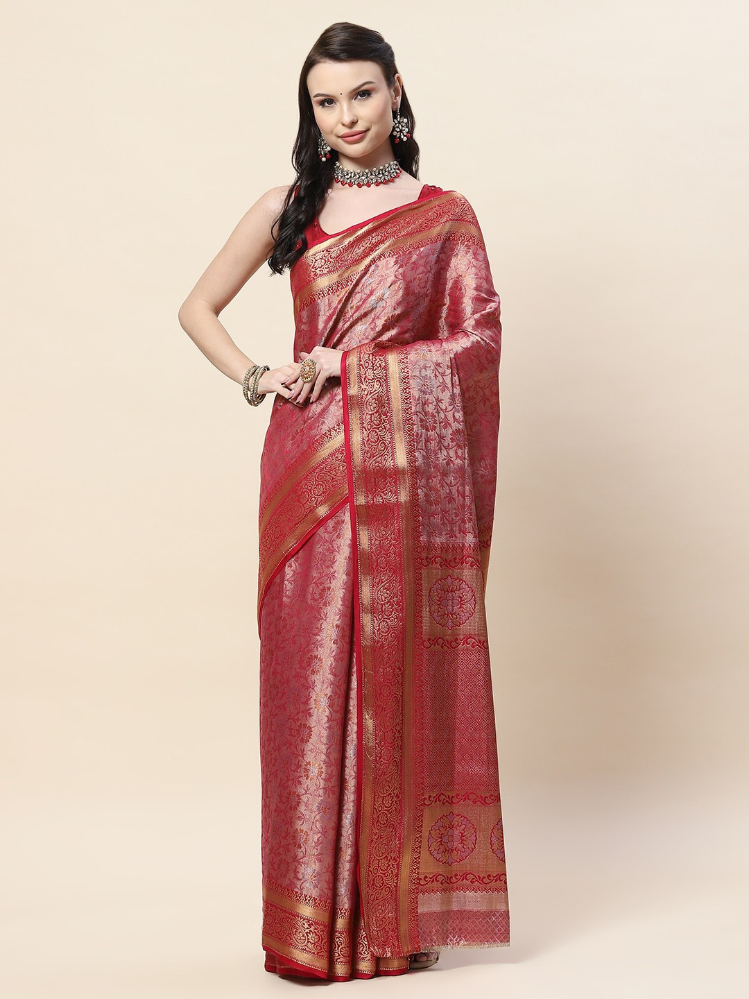 

Meena Bazaar Woven Design Zari Art Silk Saree, Maroon