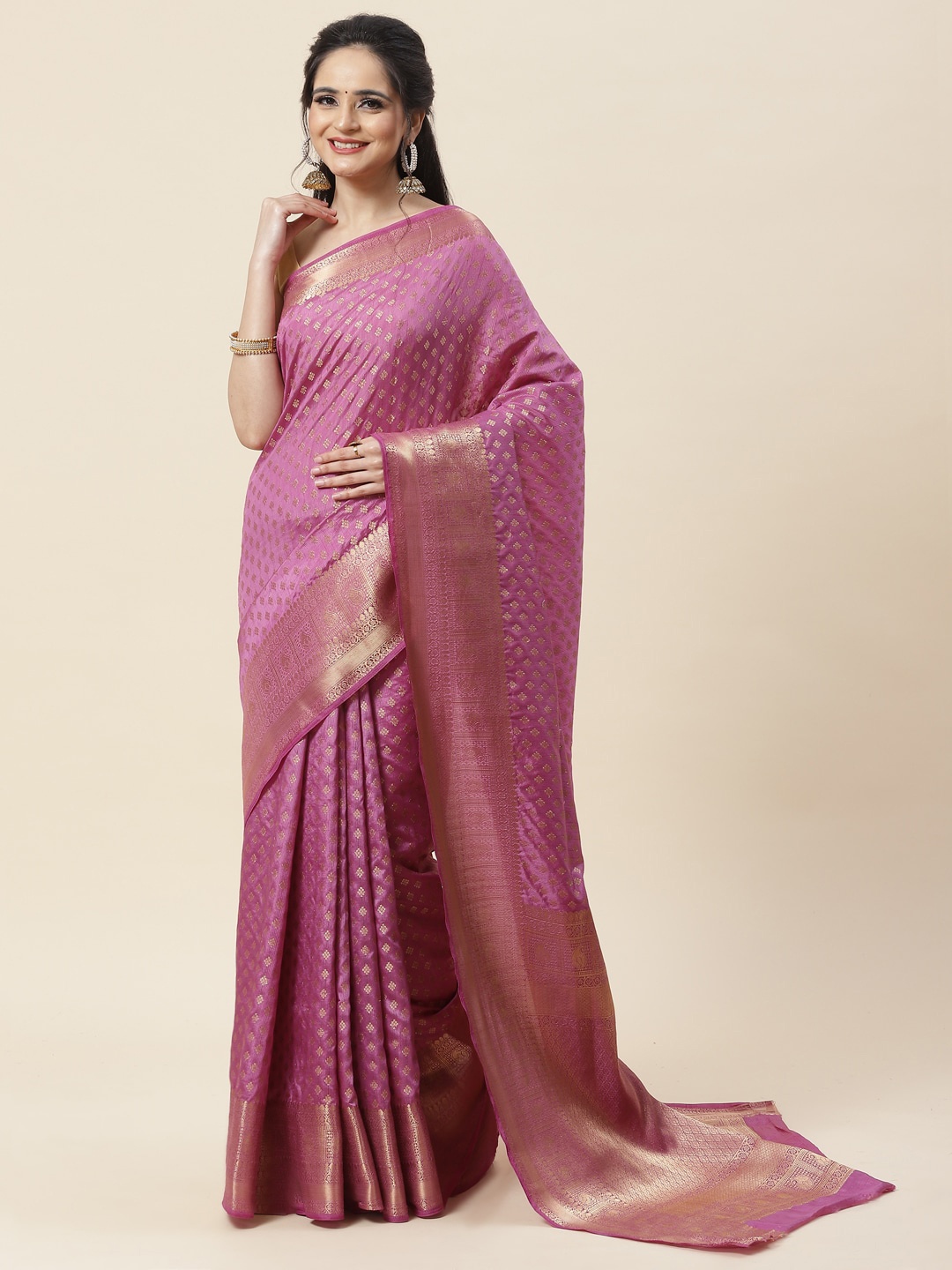 

Meena Bazaar Ethnic Motifs Woven Design Zari Art Silk Saree, Purple