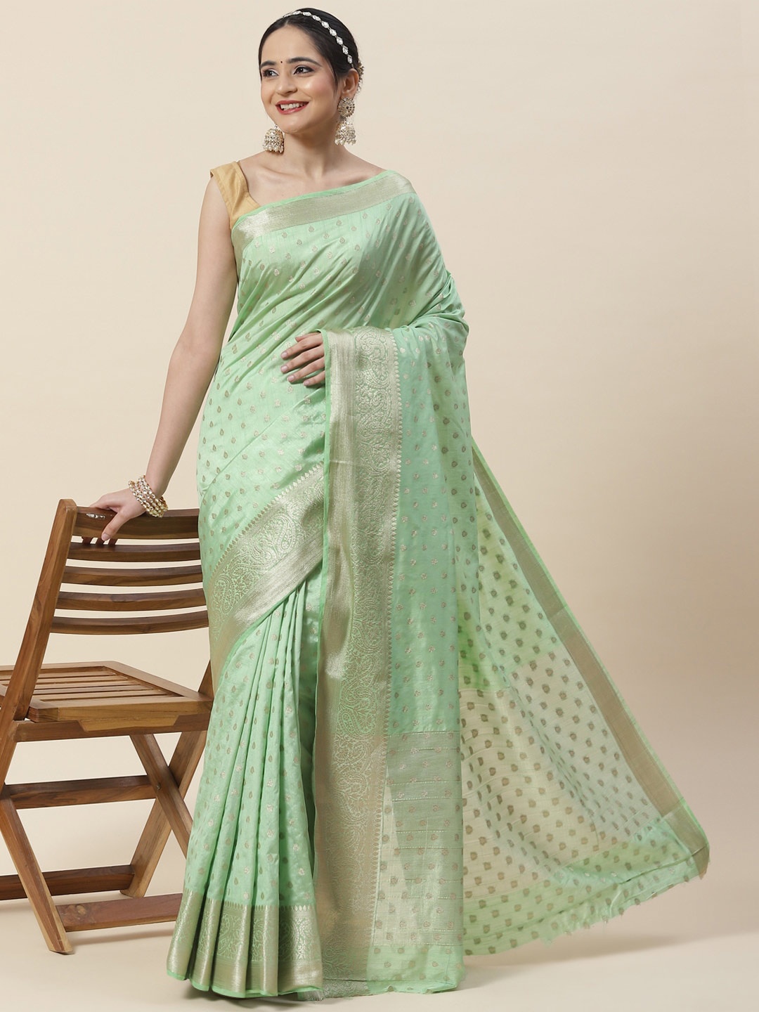 

Meena Bazaar Woven Design Zari Art Silk Saree, Green