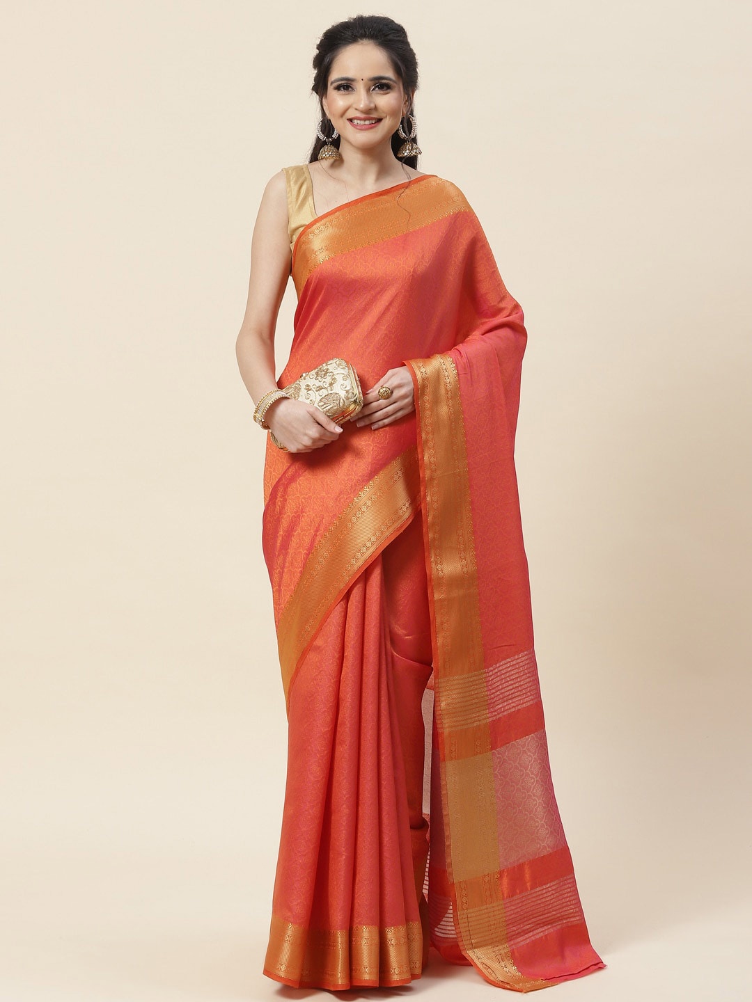 

Meena Bazaar Woven Design Zari Art Silk Saree, Rust