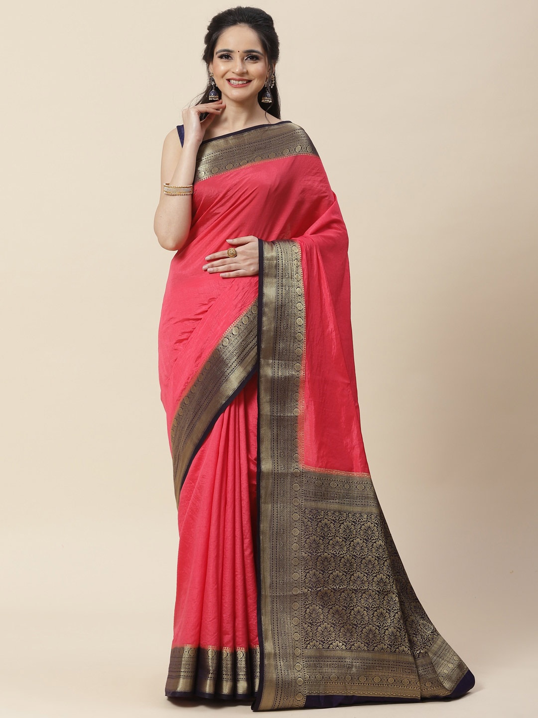 

Meena Bazaar Woven Design Zari Art Silk Saree, Peach